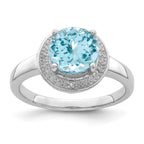 Sterling Silver Rhodium Plated Diamond & Light Swiss Blue Topaz Ring