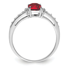 Sterling Silver Rhodium Plated Diamond and Garnet Cushion Ring