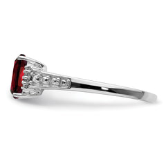 Sterling Silver Rhodium Plated Diamond and Garnet Cushion Ring