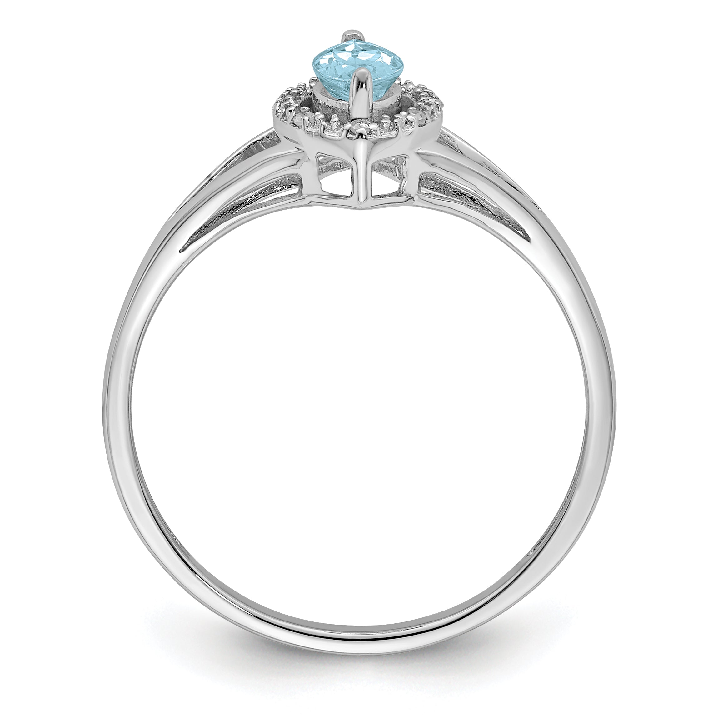Sterling Silver Rhodium Plated Diamond & Aquamarine Marquise Ring Secondary image