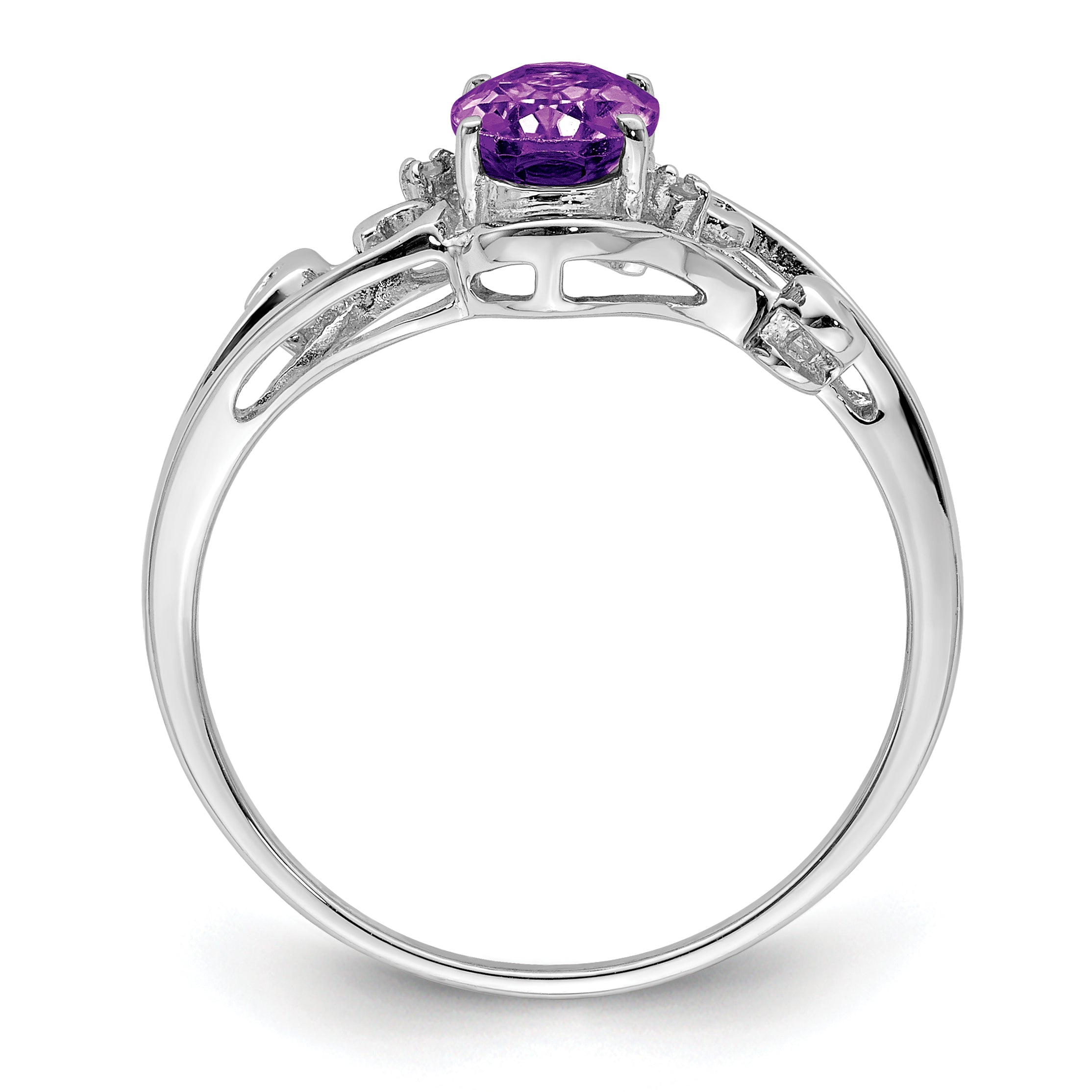 Sterling Silver Rhodium Plated Diamond and Amethyst Oval Ring Secondary image