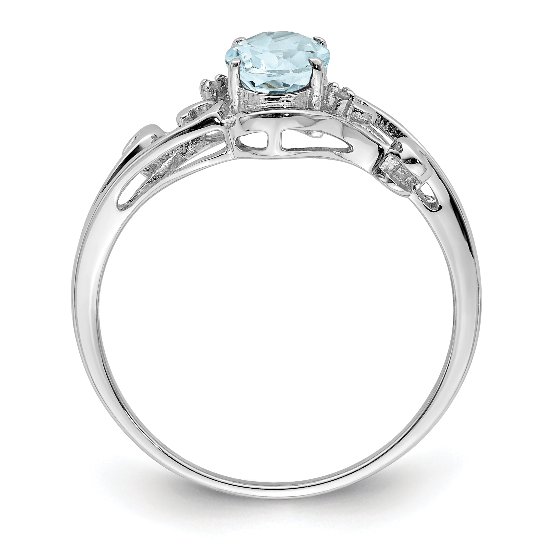 Sterling Silver Rhodium Plated Diamond & Aquamarine Oval Ring Secondary image