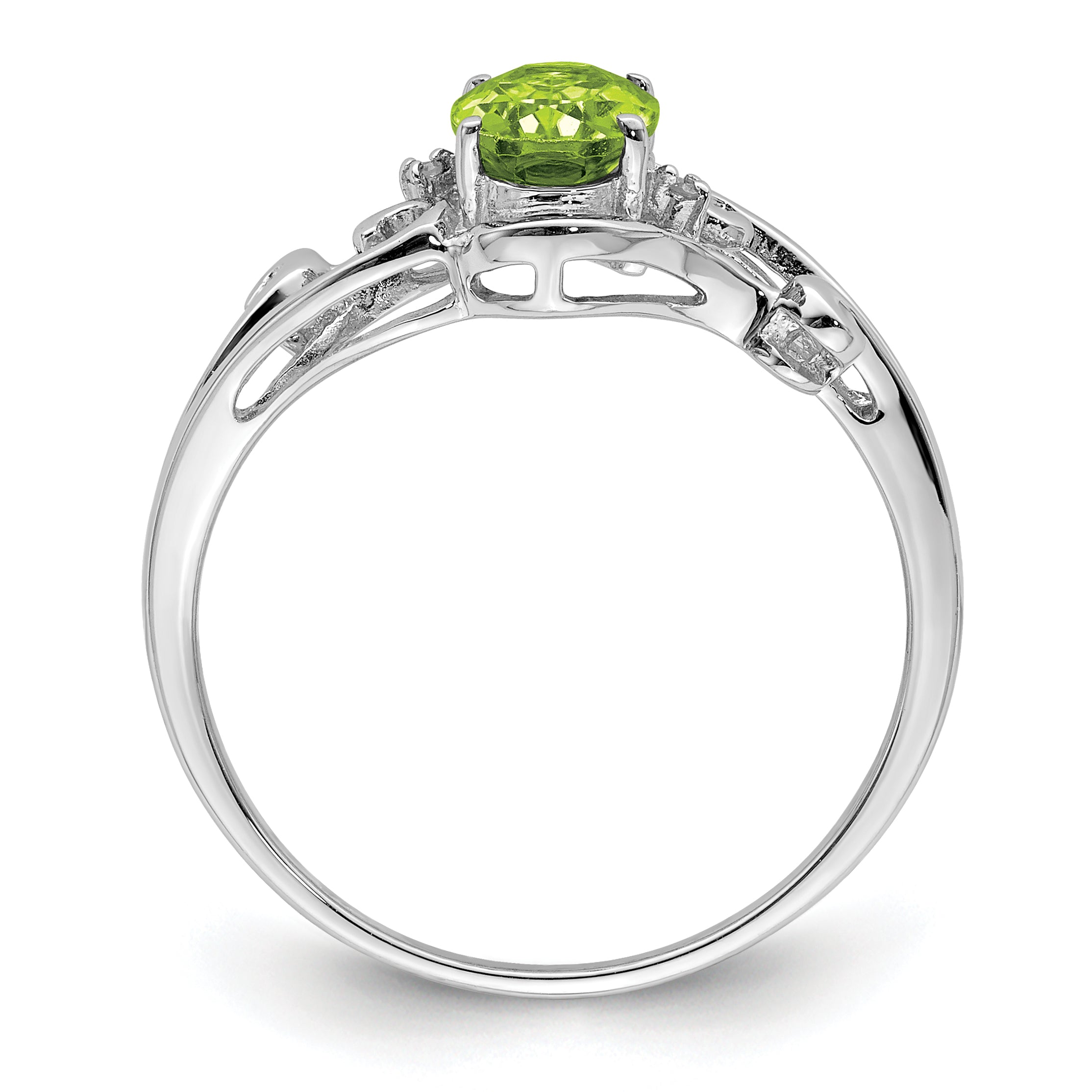 Sterling Silver Rhodium Plated Diamond and Peridot Oval Ring Secondary image