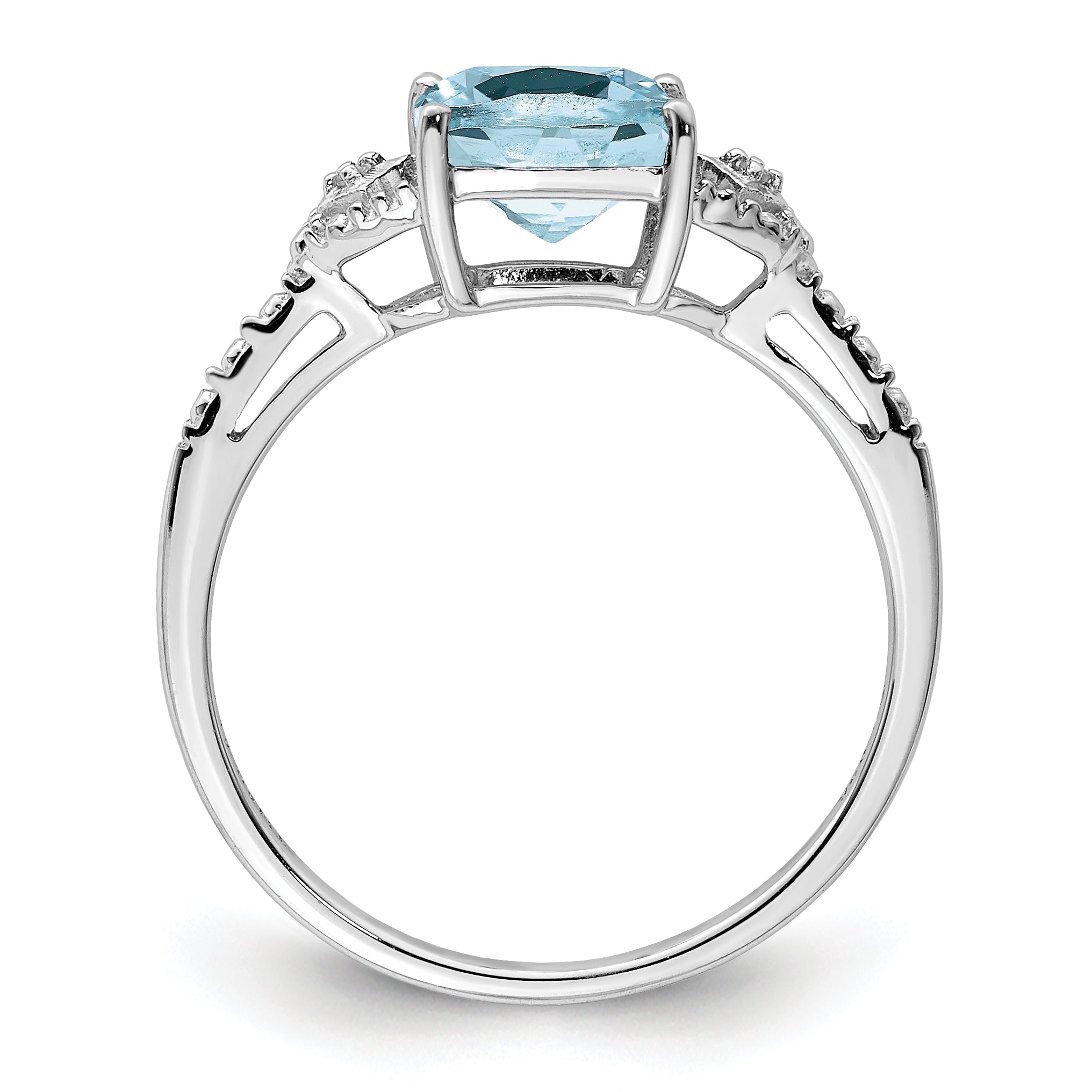 Sterling Silver Rhodium Plated Diamond and Aquamarine Ring Secondary image