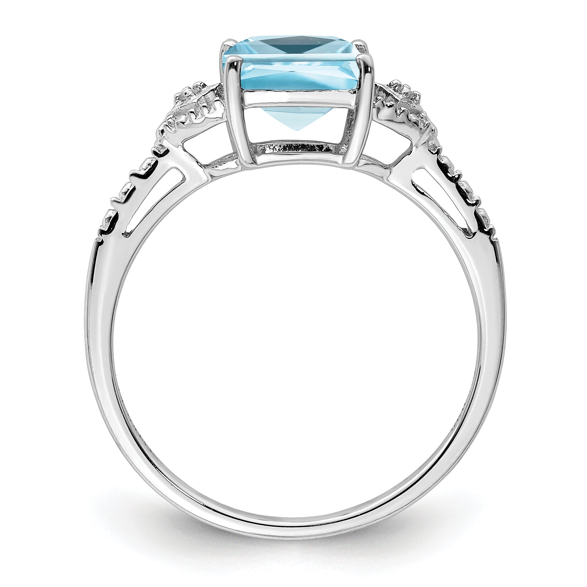 Sterling Silver Rhodium Plated Diamond and Sky Blue Topaz Ring Secondary image