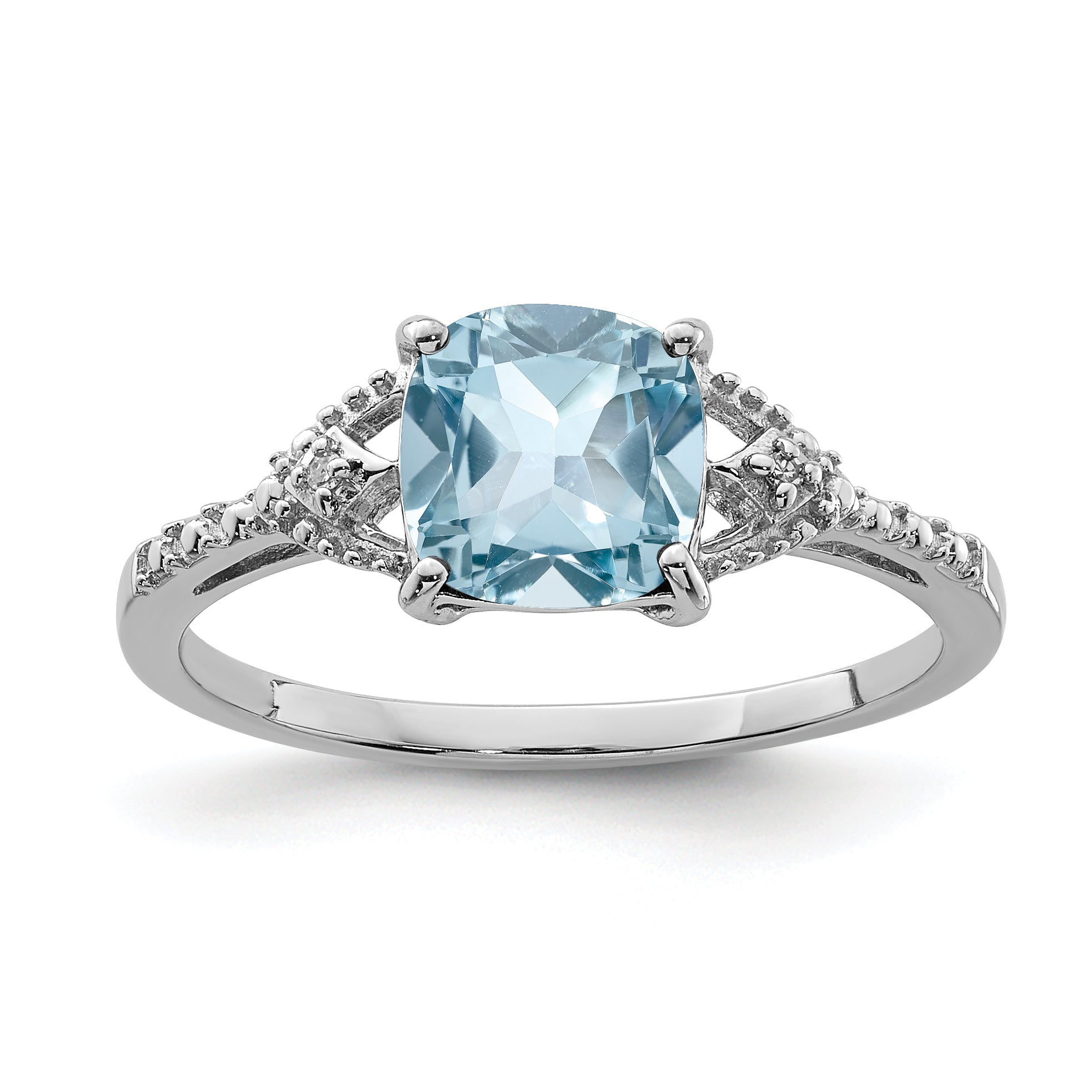 Sterling Silver Rhodium Plated Diamond and Sky Blue Topaz Ring Main image