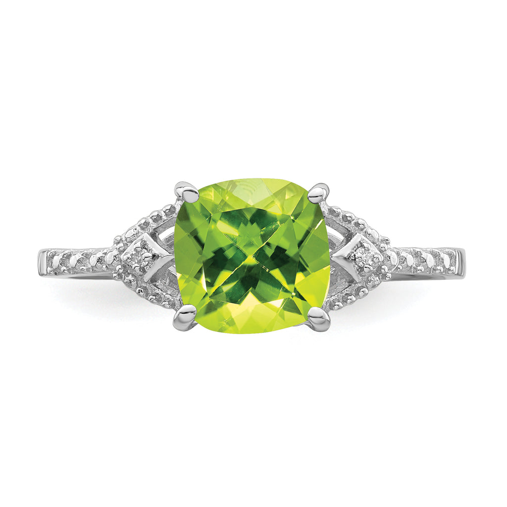 Sterling Silver Rhodium Plated Diamond and Peridot Ring