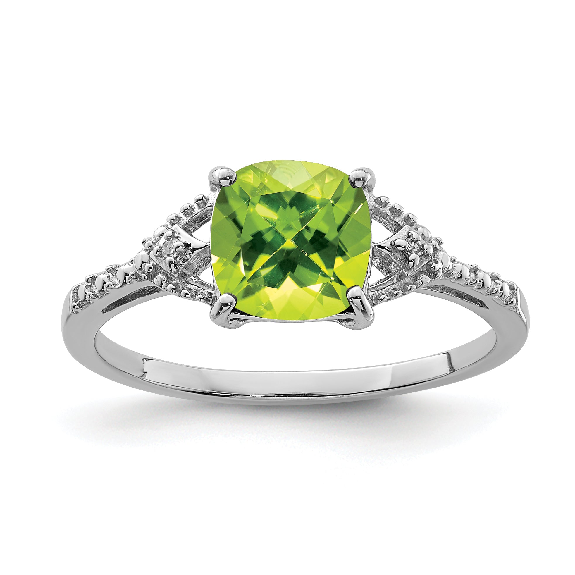 Sterling Silver Rhodium Plated Diamond and Peridot Ring Main image