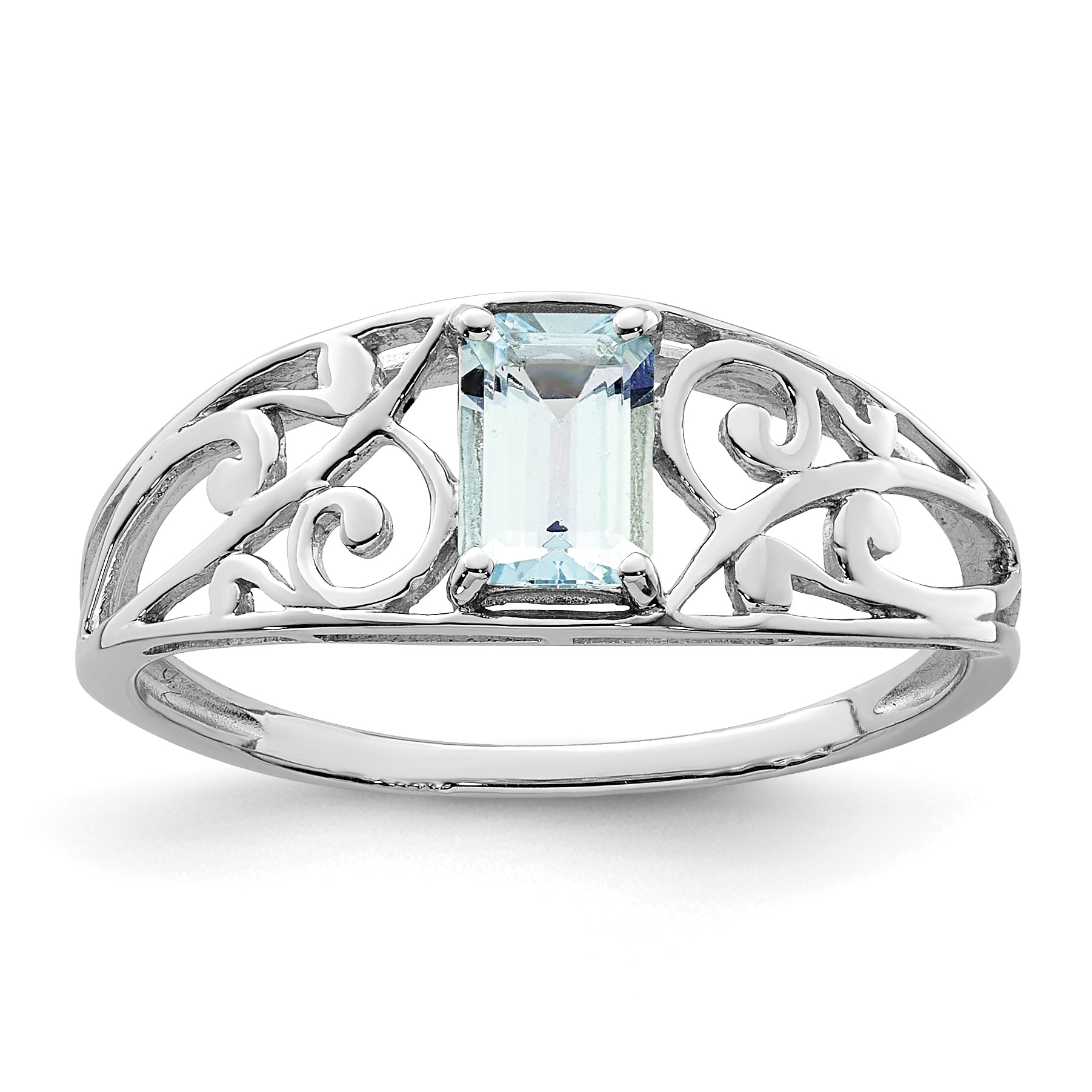 Sterling Silver Rhodium Plated Aquamarine Ring Main image