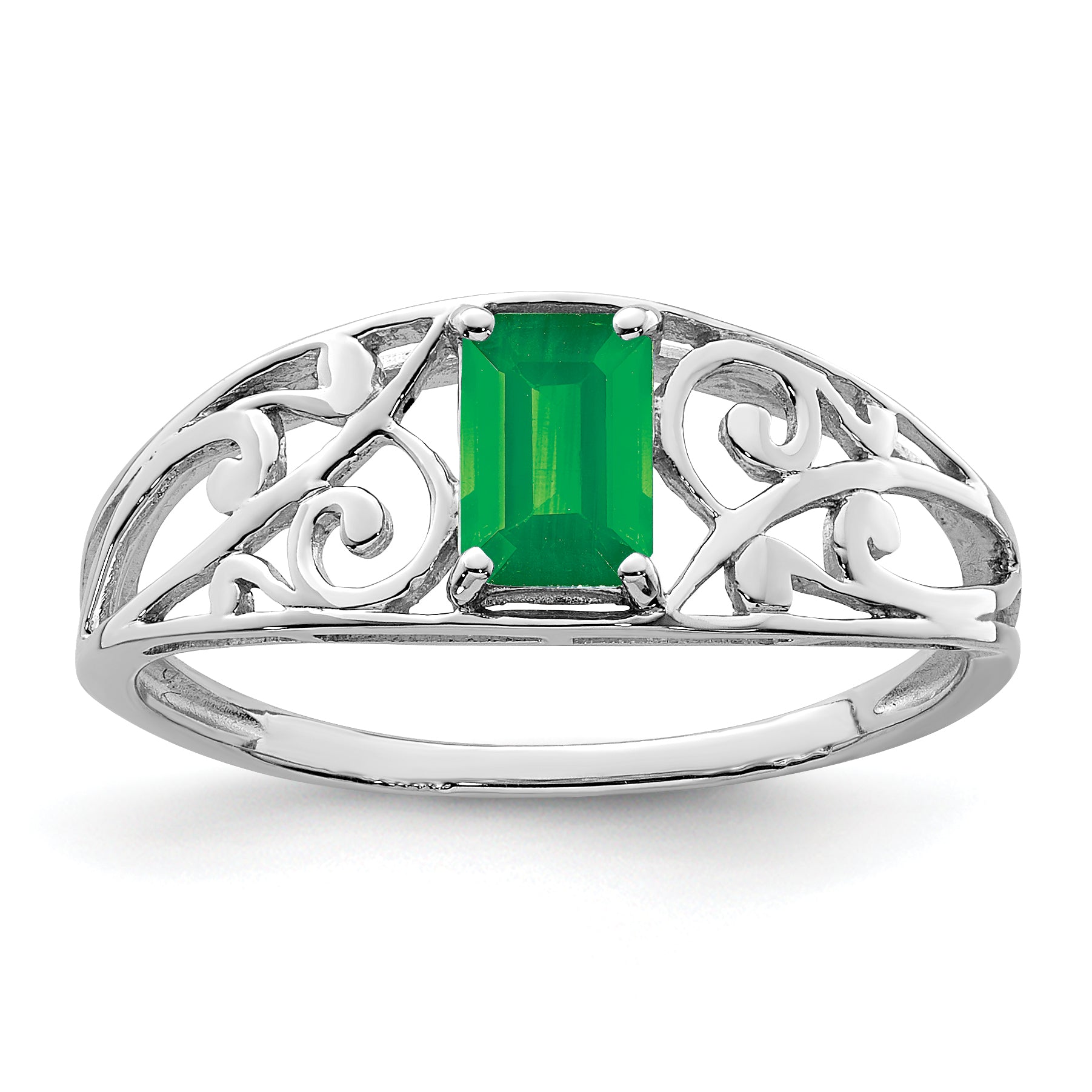 Sterling Silver Rhodium Plated Emerald Ring Main image
