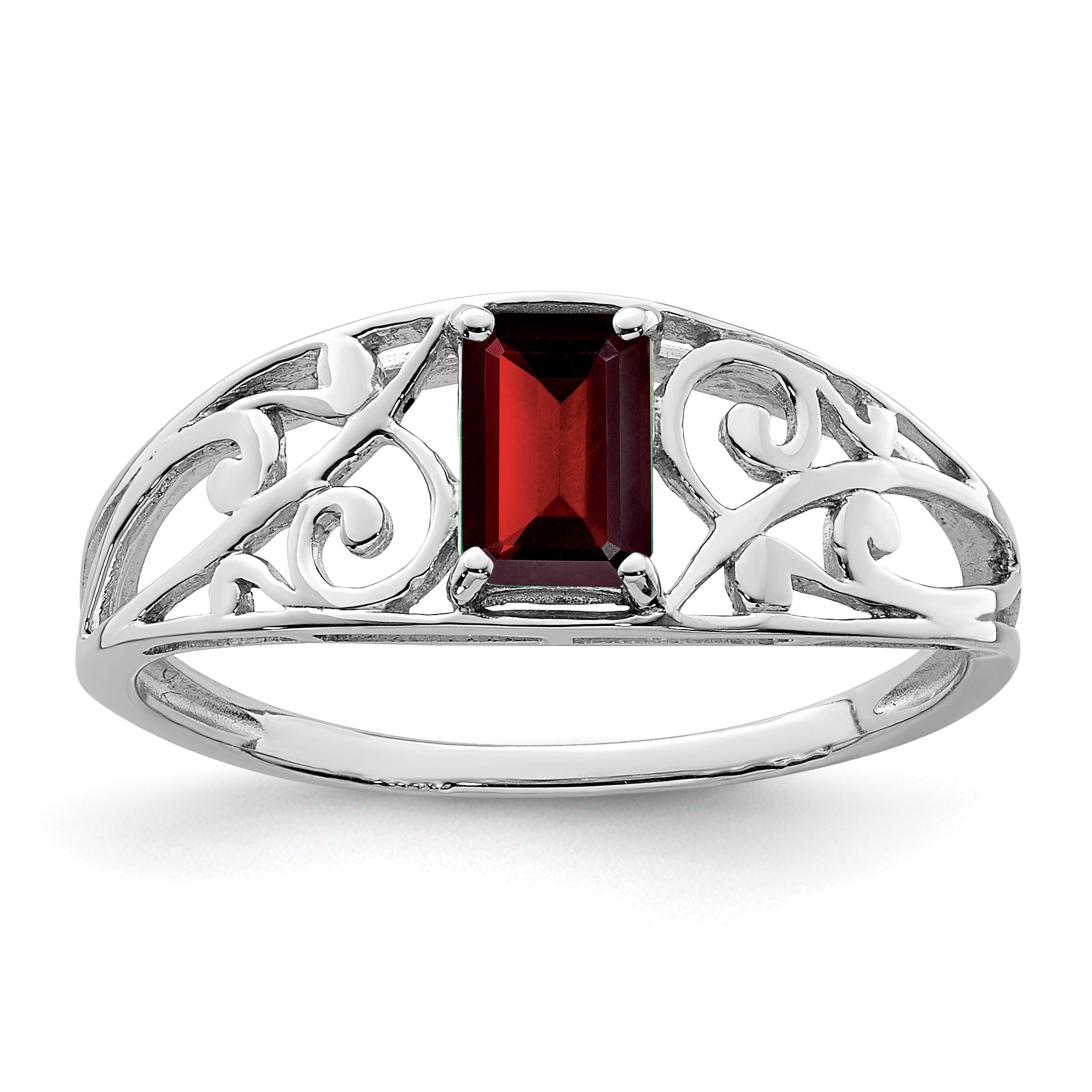 Sterling Silver Rhodium Plated Garnet Ring Main image