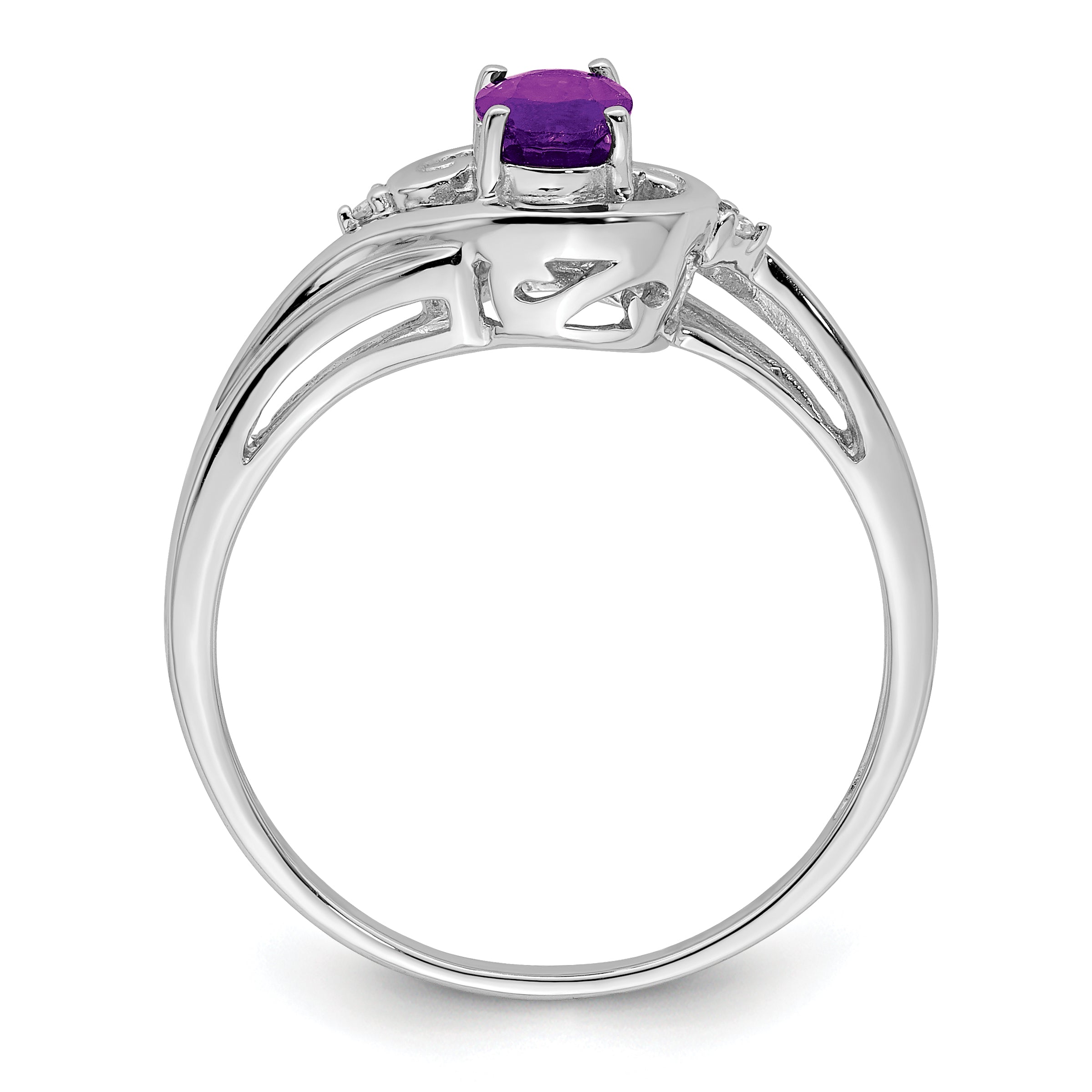 Sterling Silver Rhodium Plated Diamond & Amethyst Ring Secondary image