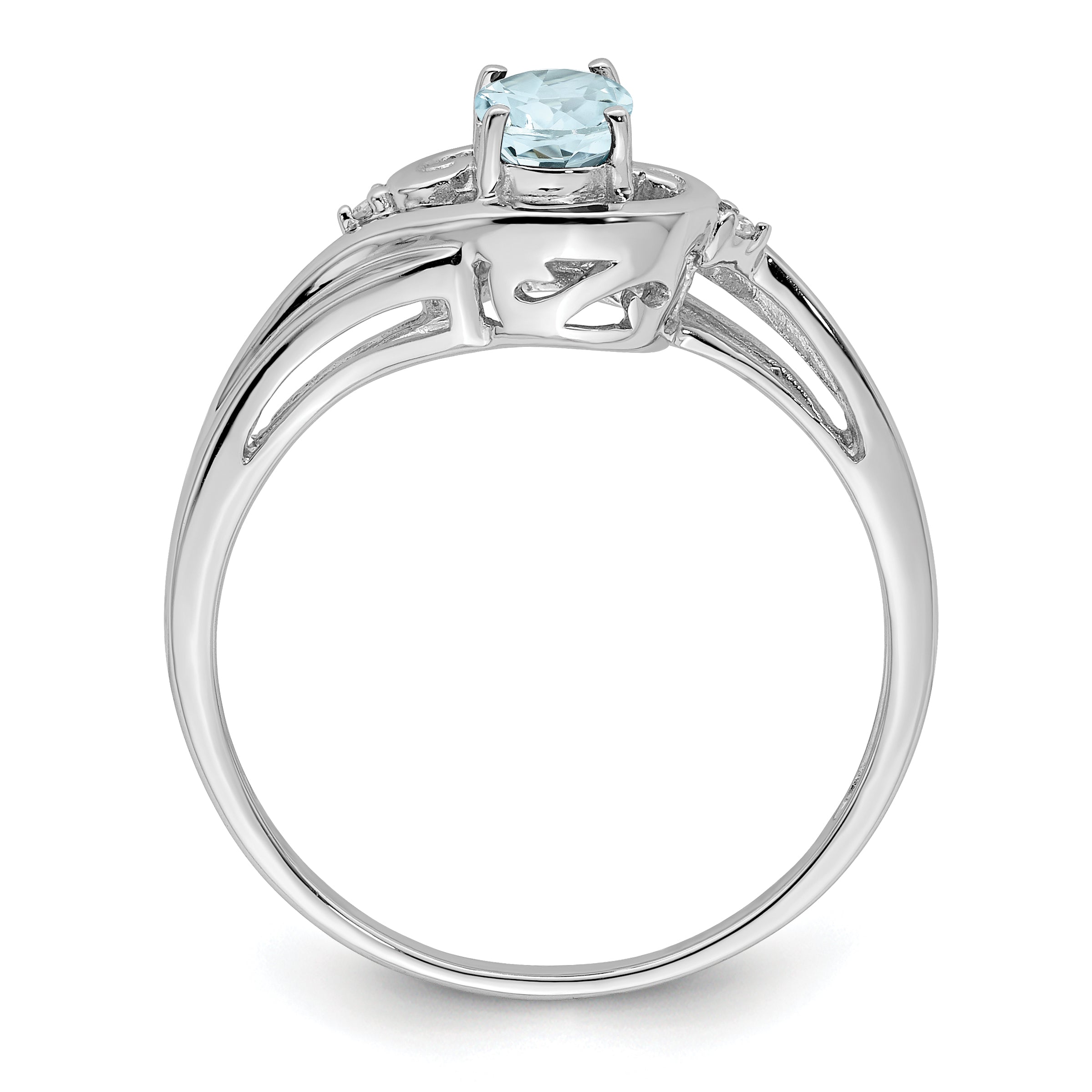 Sterling Silver Rhodium Plated Diamond & Aquamarine Ring Secondary image