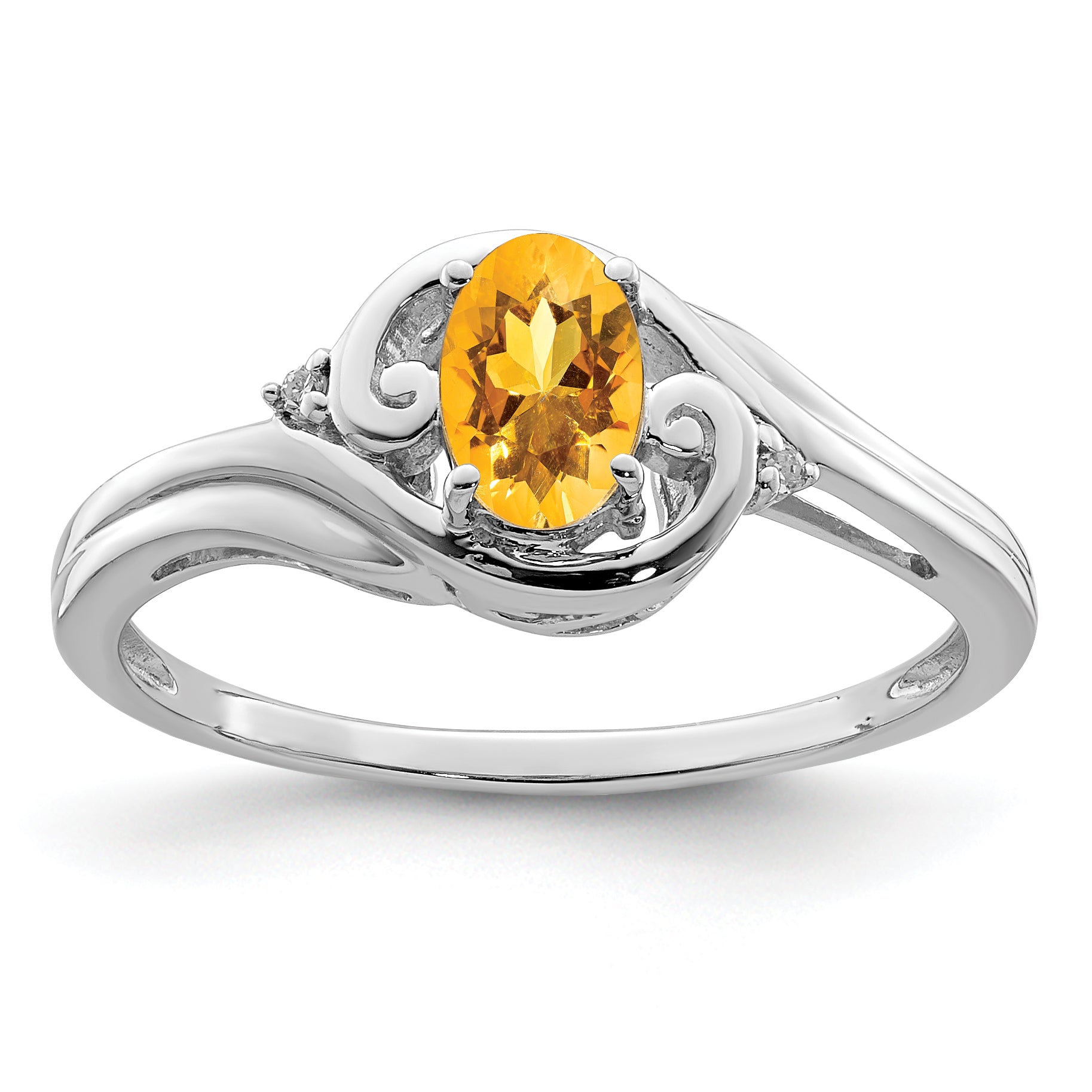Sterling Silver Rhodium Plated Diamond & Citrine Ring Main image