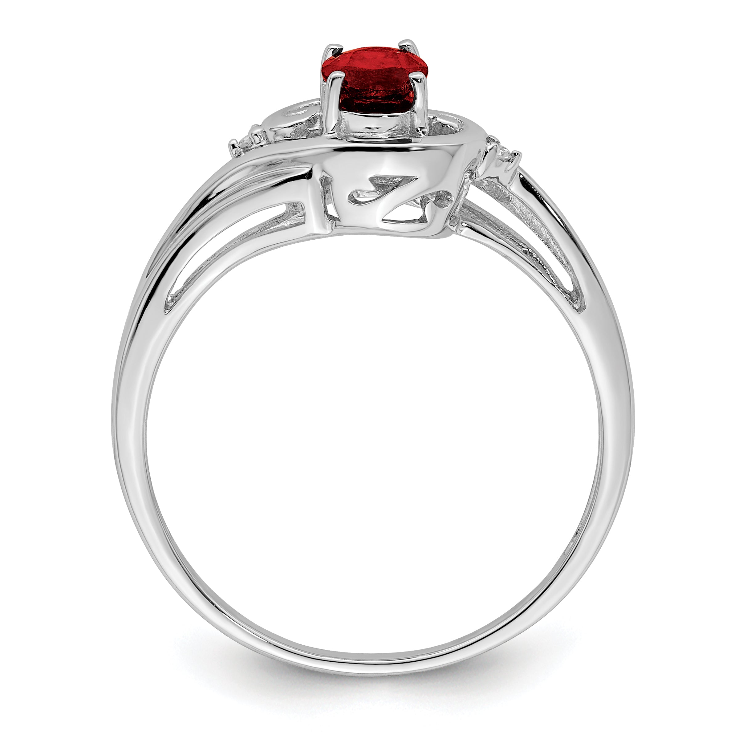Sterling Silver Rhodium Plated Diamond & Garnet Ring Secondary image