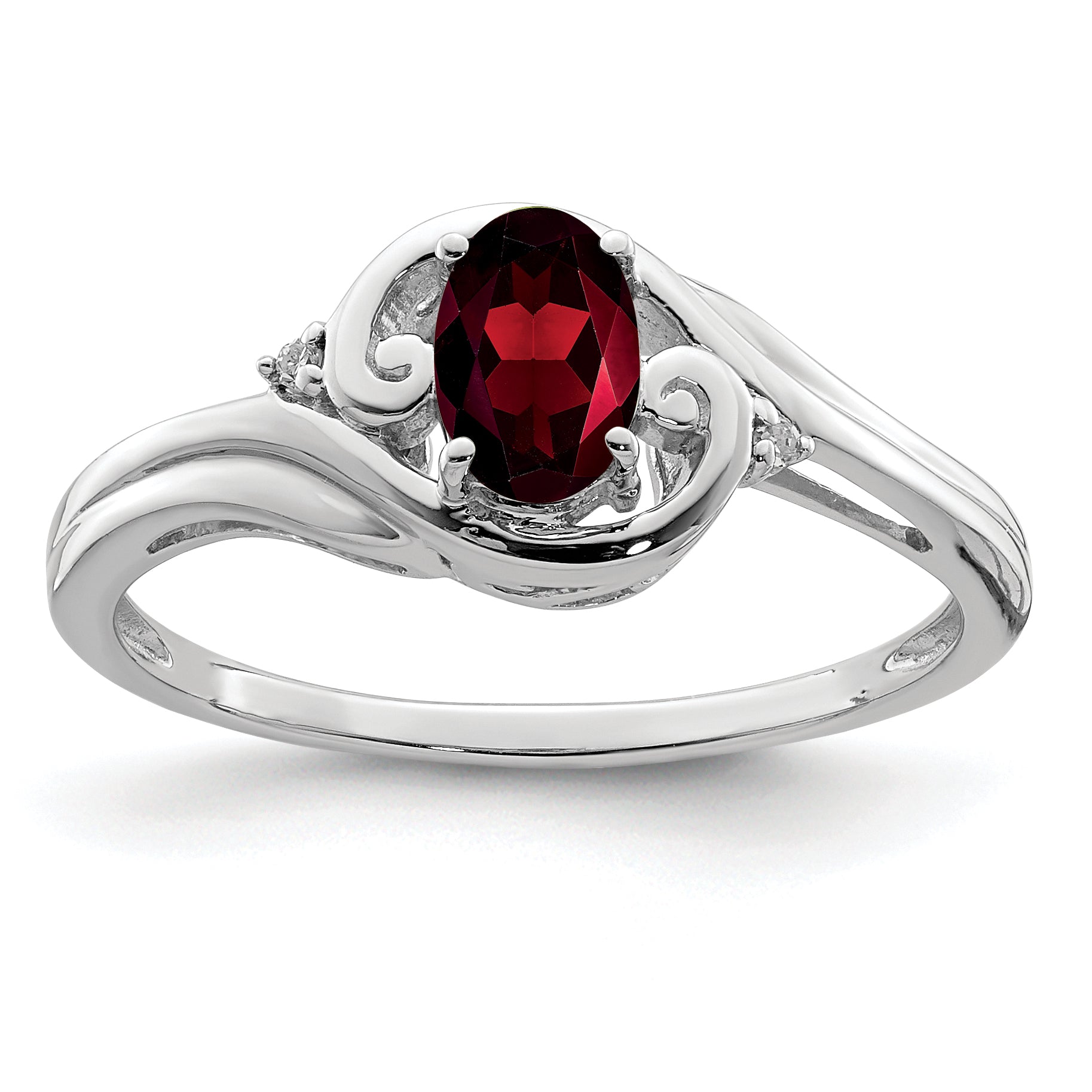 Sterling Silver Rhodium Plated Diamond & Garnet Ring Main image