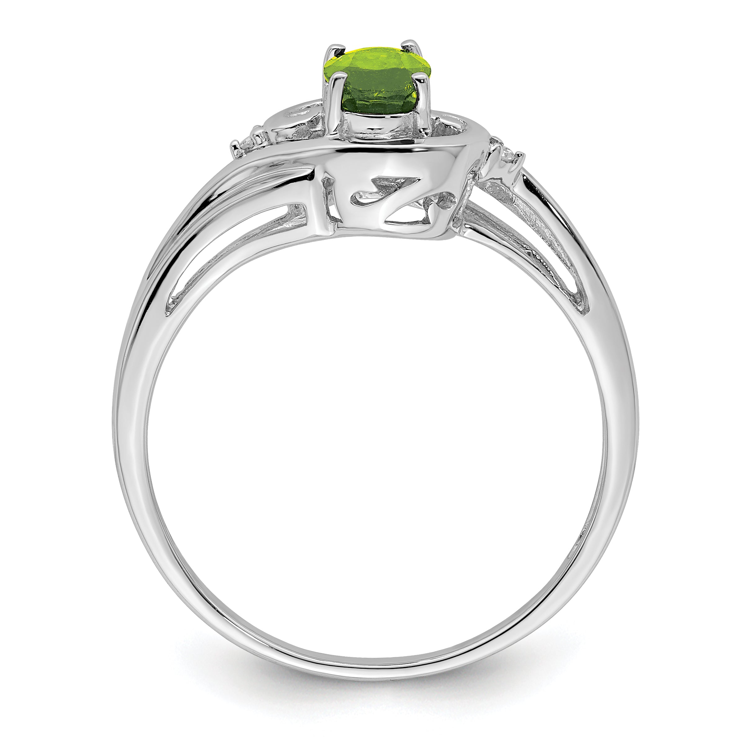 Sterling Silver Rhodium Plated Diamond & Peridot Ring Secondary image