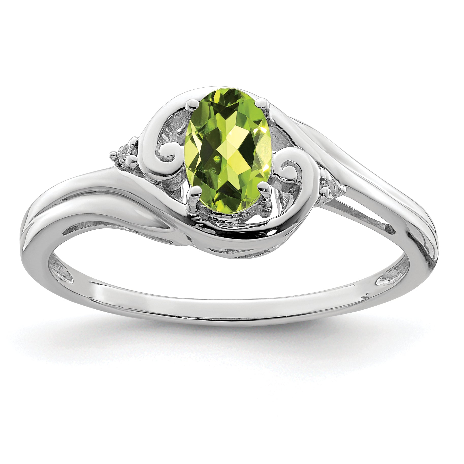 Sterling Silver Rhodium Plated Diamond & Peridot Ring Main image