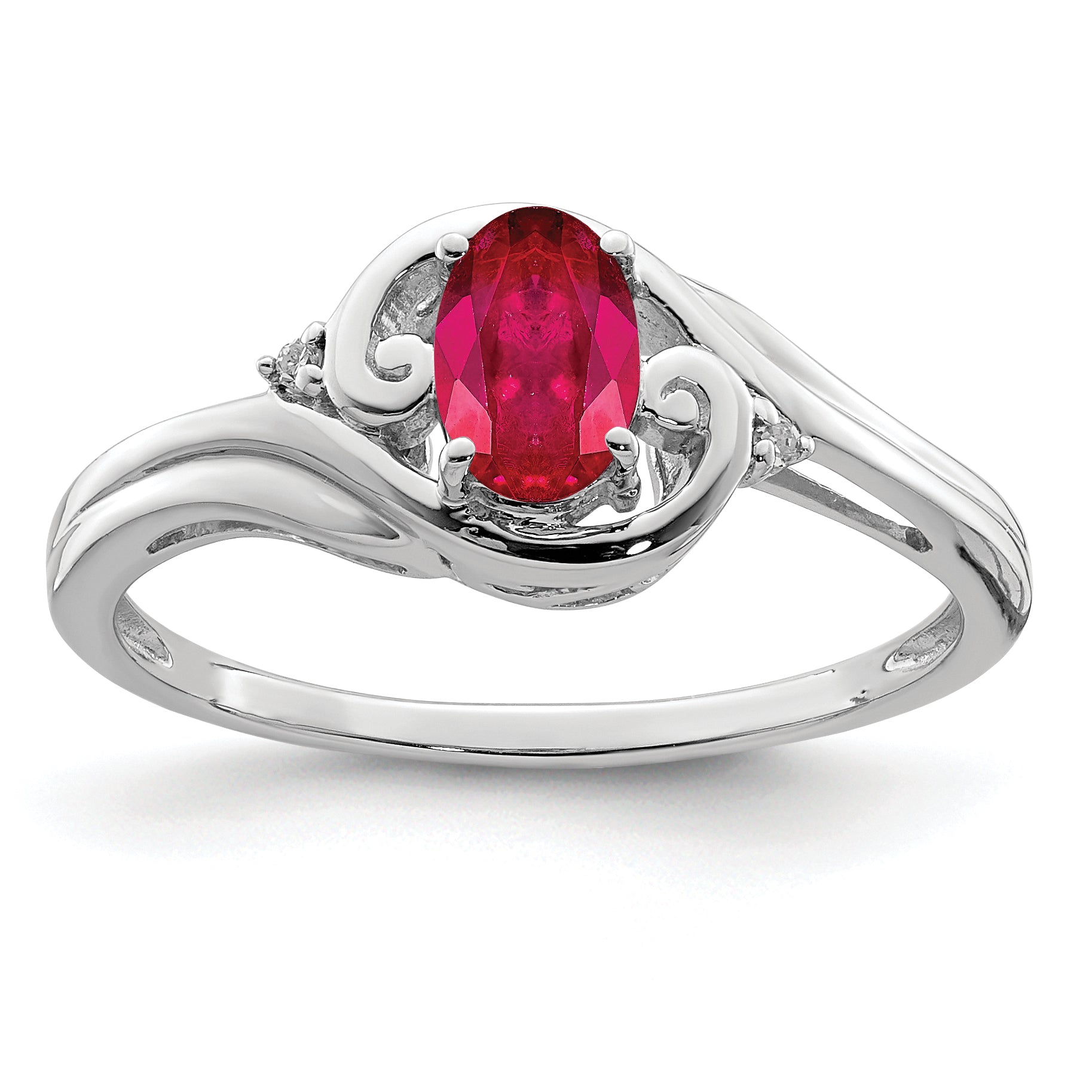 Sterling Silver Rhodium Plated Diamond & Ruby Ring Main image