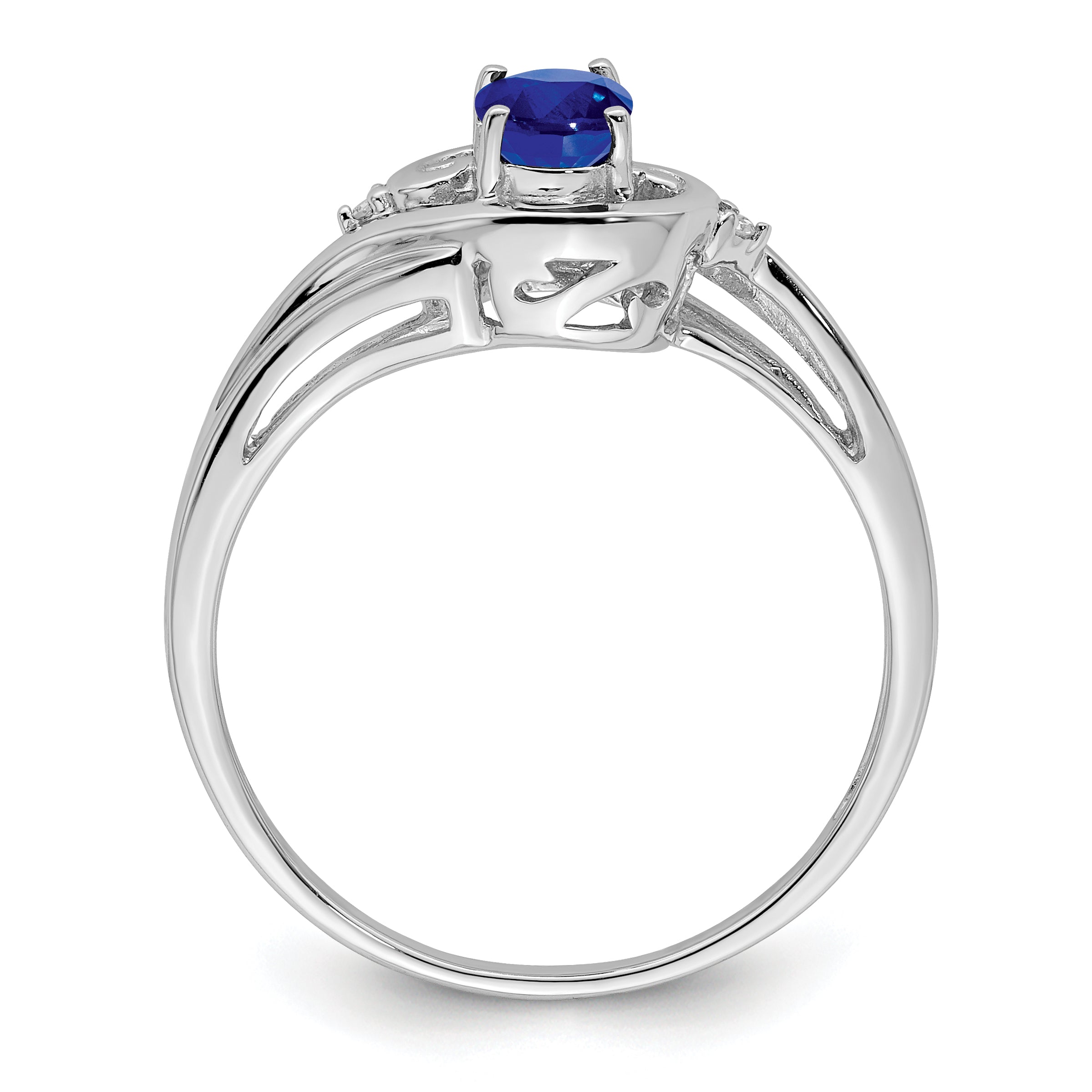 Sterling Silver Rhodium Plated Diamond & Sapphire Ring Secondary image