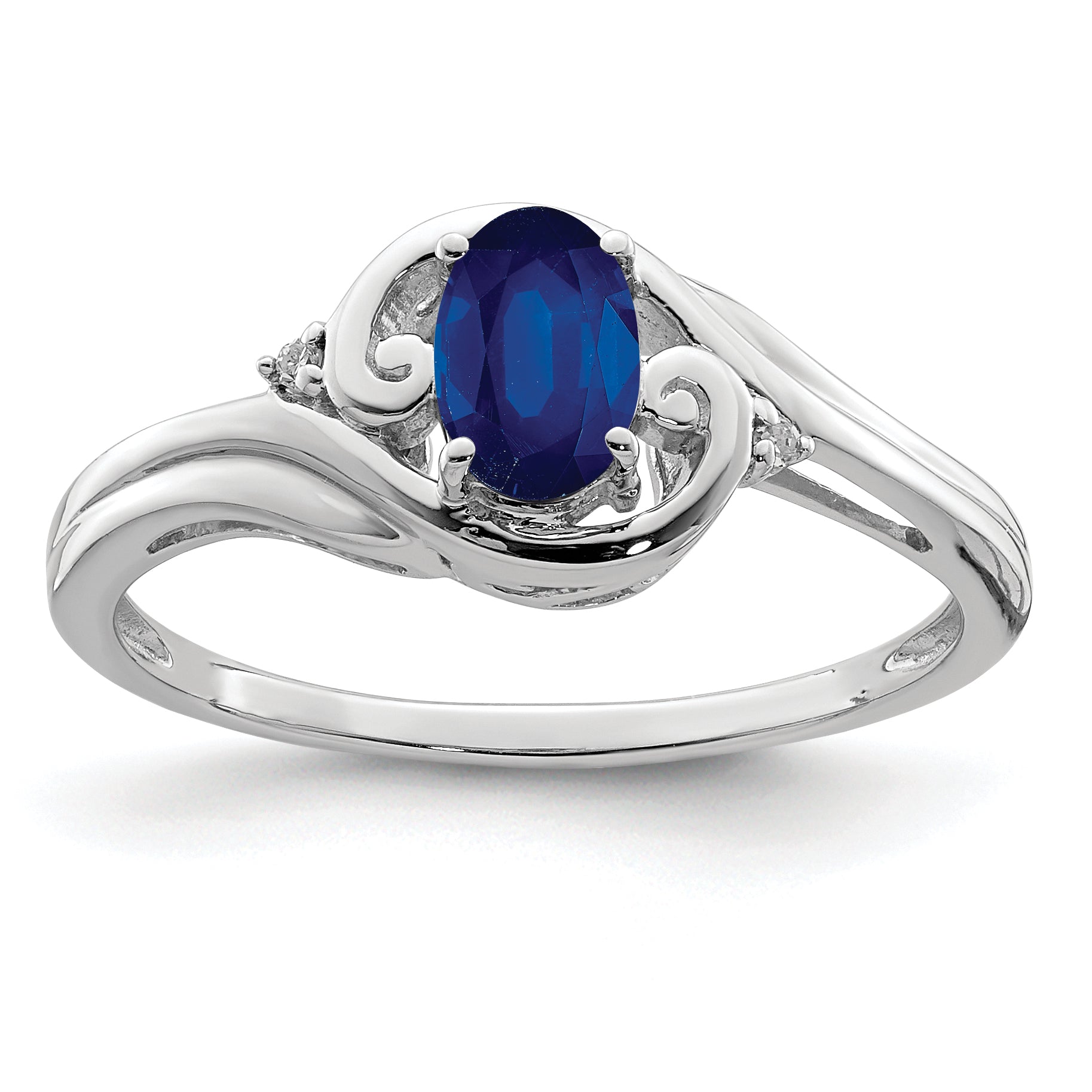 Sterling Silver Rhodium Plated Diamond & Sapphire Ring Main image