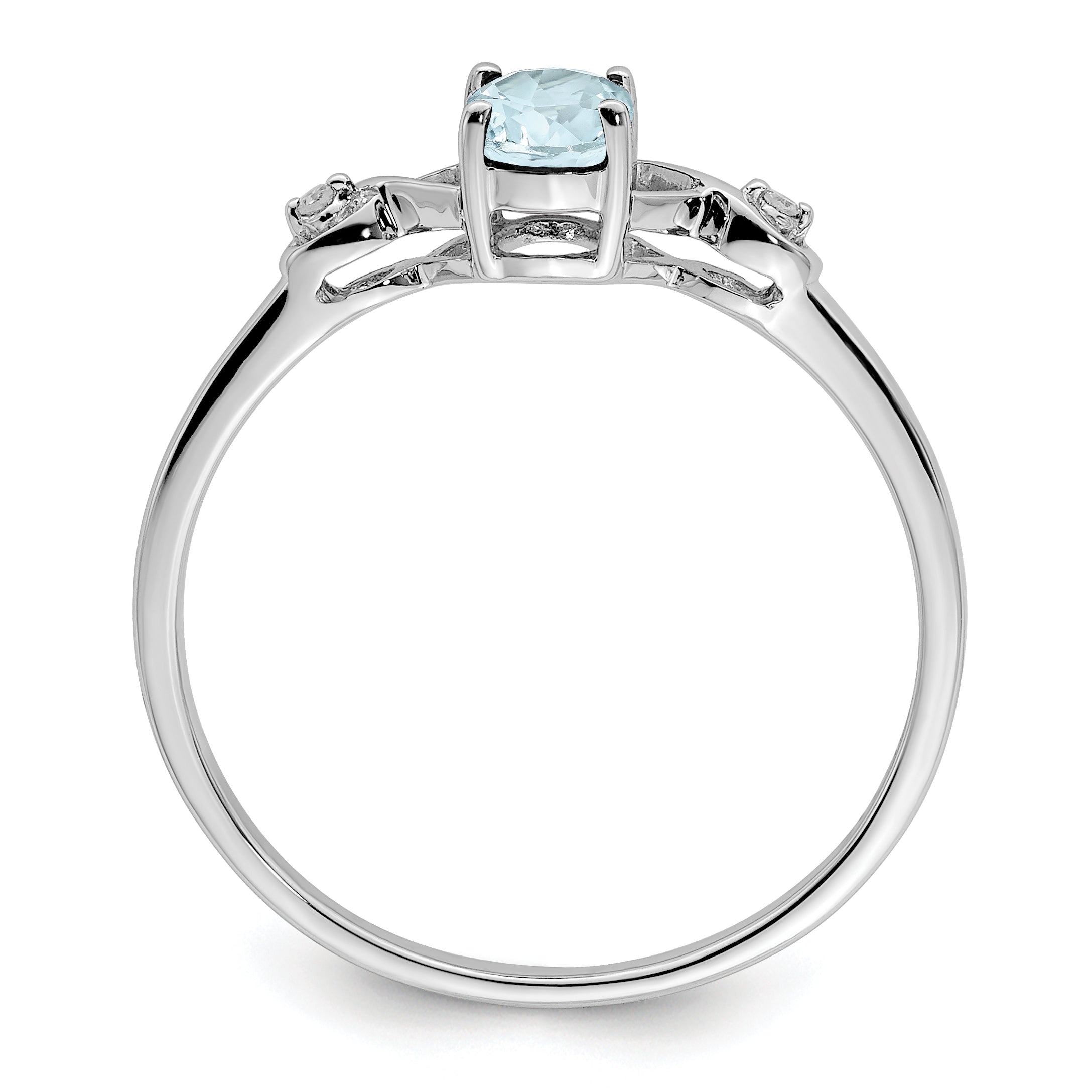 Sterling Silver Rhodium Plated Diamond and Aquamarine Oval Ring Secondary image