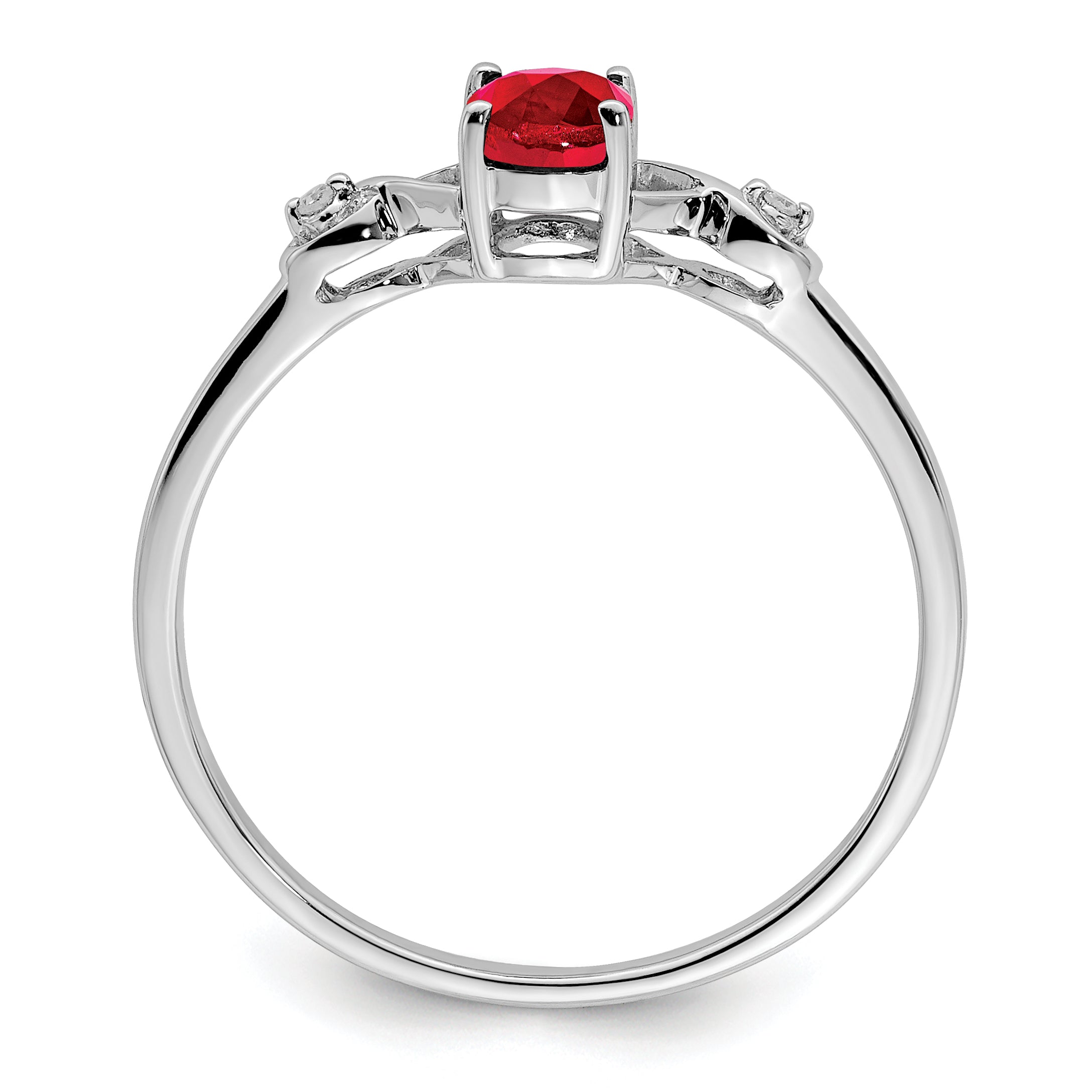 Sterling Silver Rhodium Plated Diamond and Oval Ruby Ring Secondary image