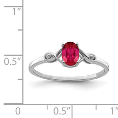 Sterling Silver Rhodium Plated Diamond and Oval Ruby Ring