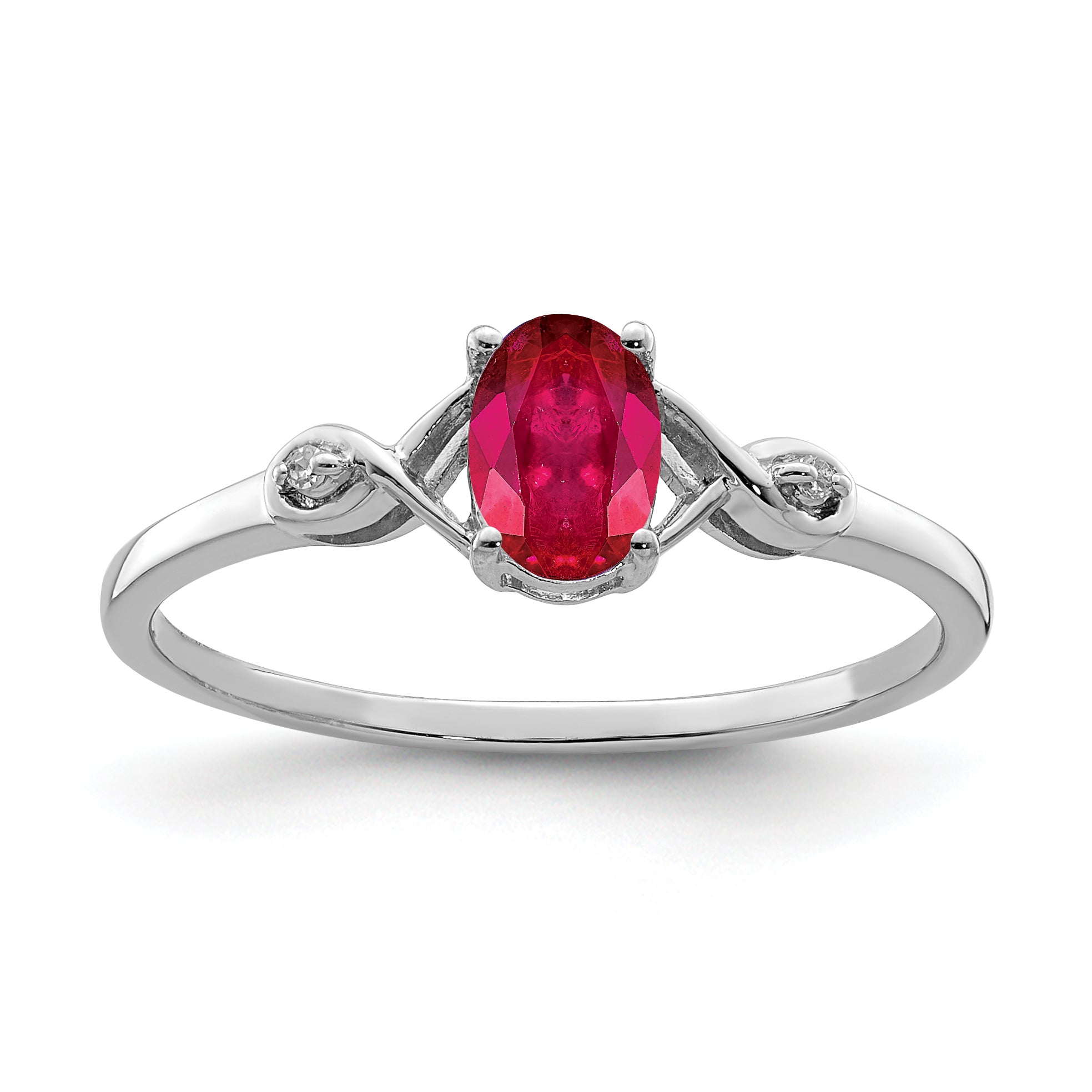 Sterling Silver Rhodium Plated Diamond and Oval Ruby Ring Main image