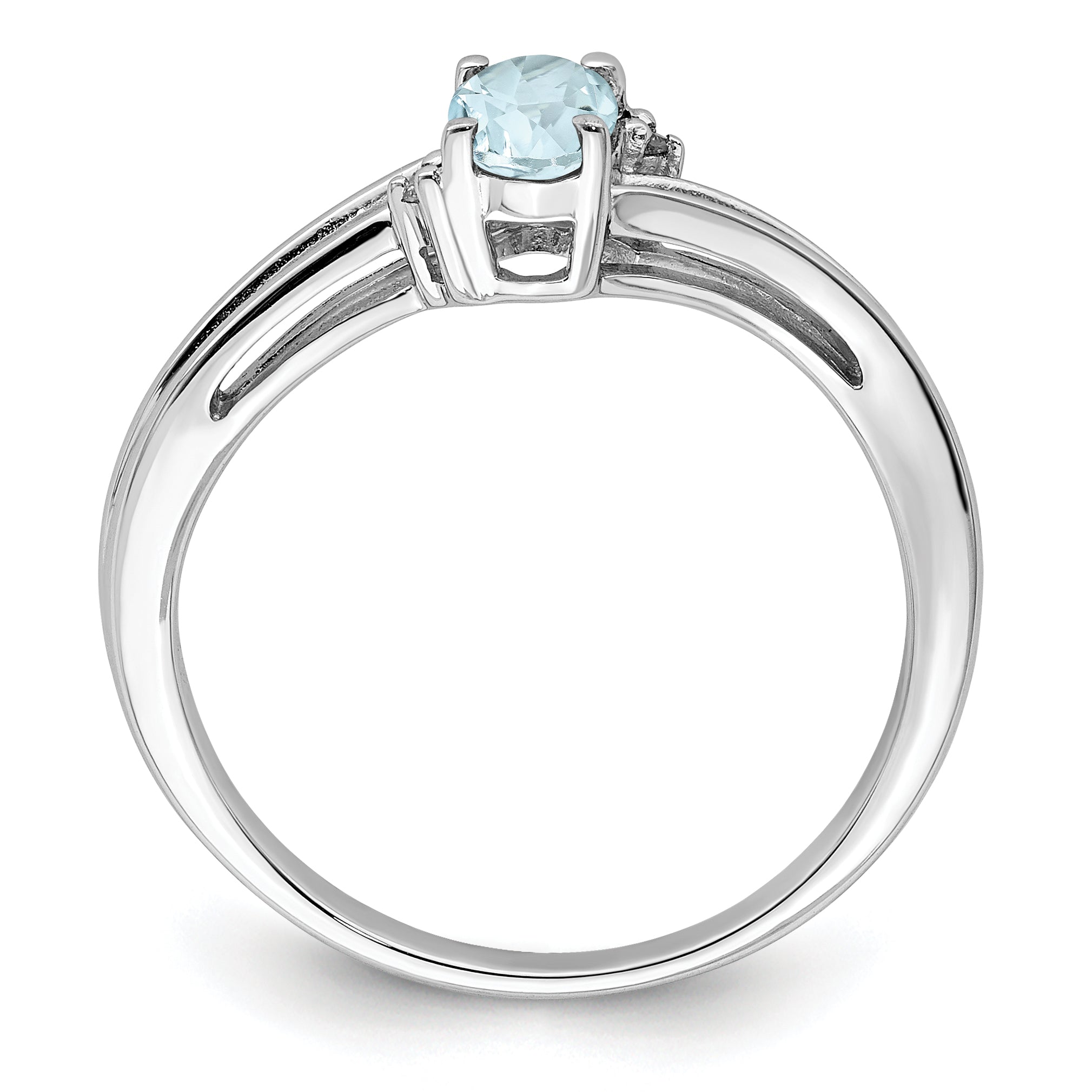 Sterling Silver Rhodium Plated Diamond & Aquamarine Oval Ring Secondary image