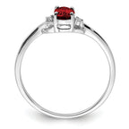 Sterling Silver Rhodium Plated Diamond and Garnet Oval Ring