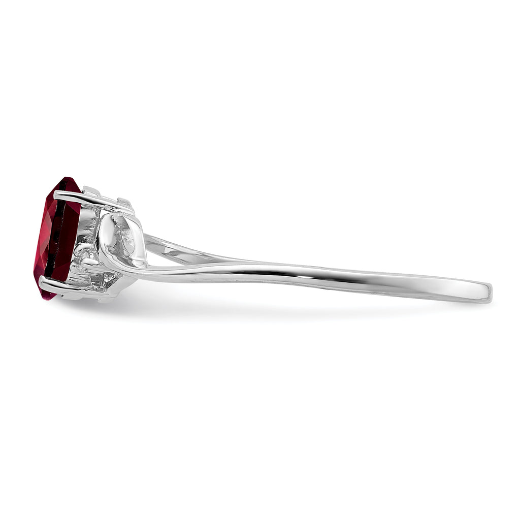 Sterling Silver Rhodium Plated Diamond and Garnet Oval Ring