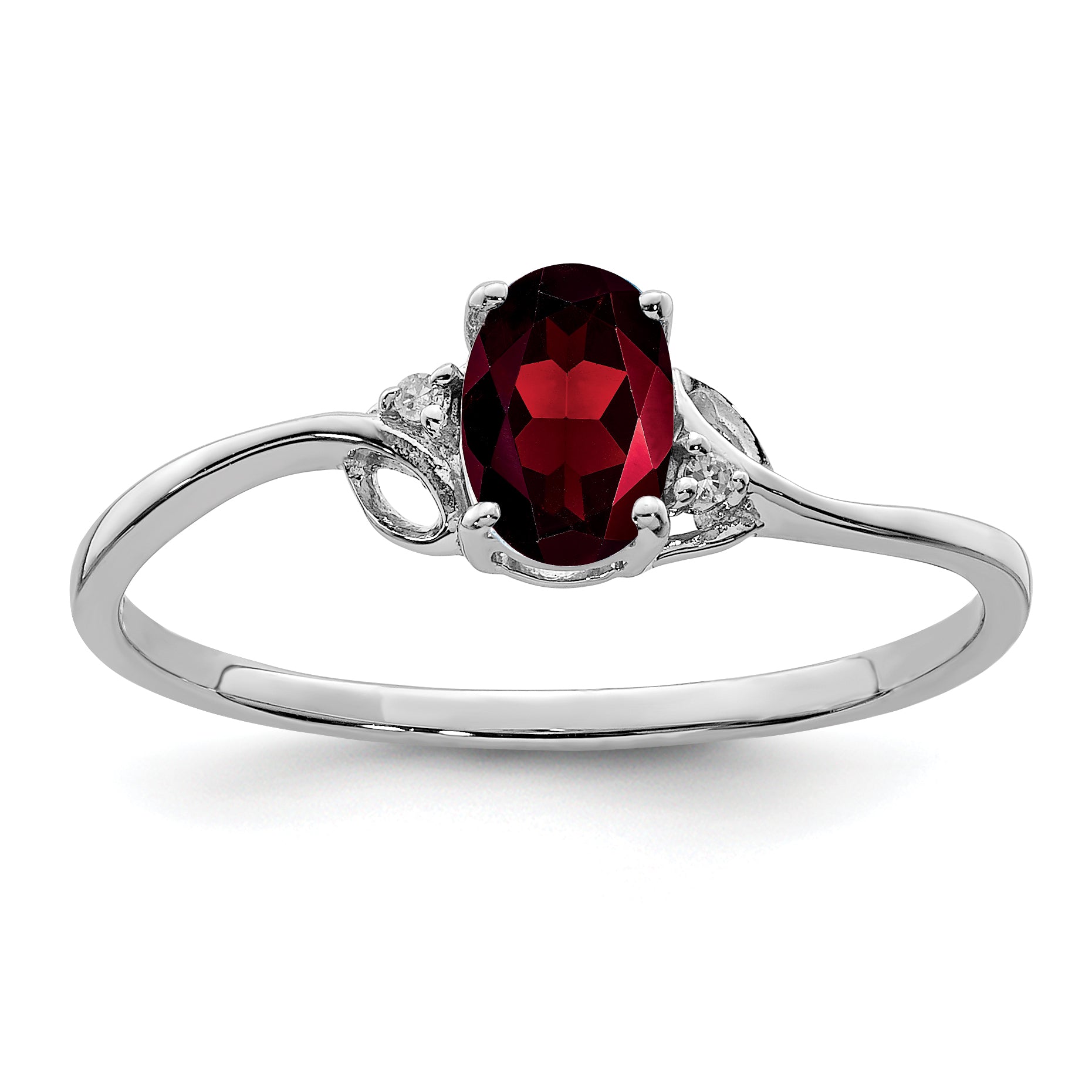 Sterling Silver Rhodium Plated Diamond and Garnet Oval Ring Main image