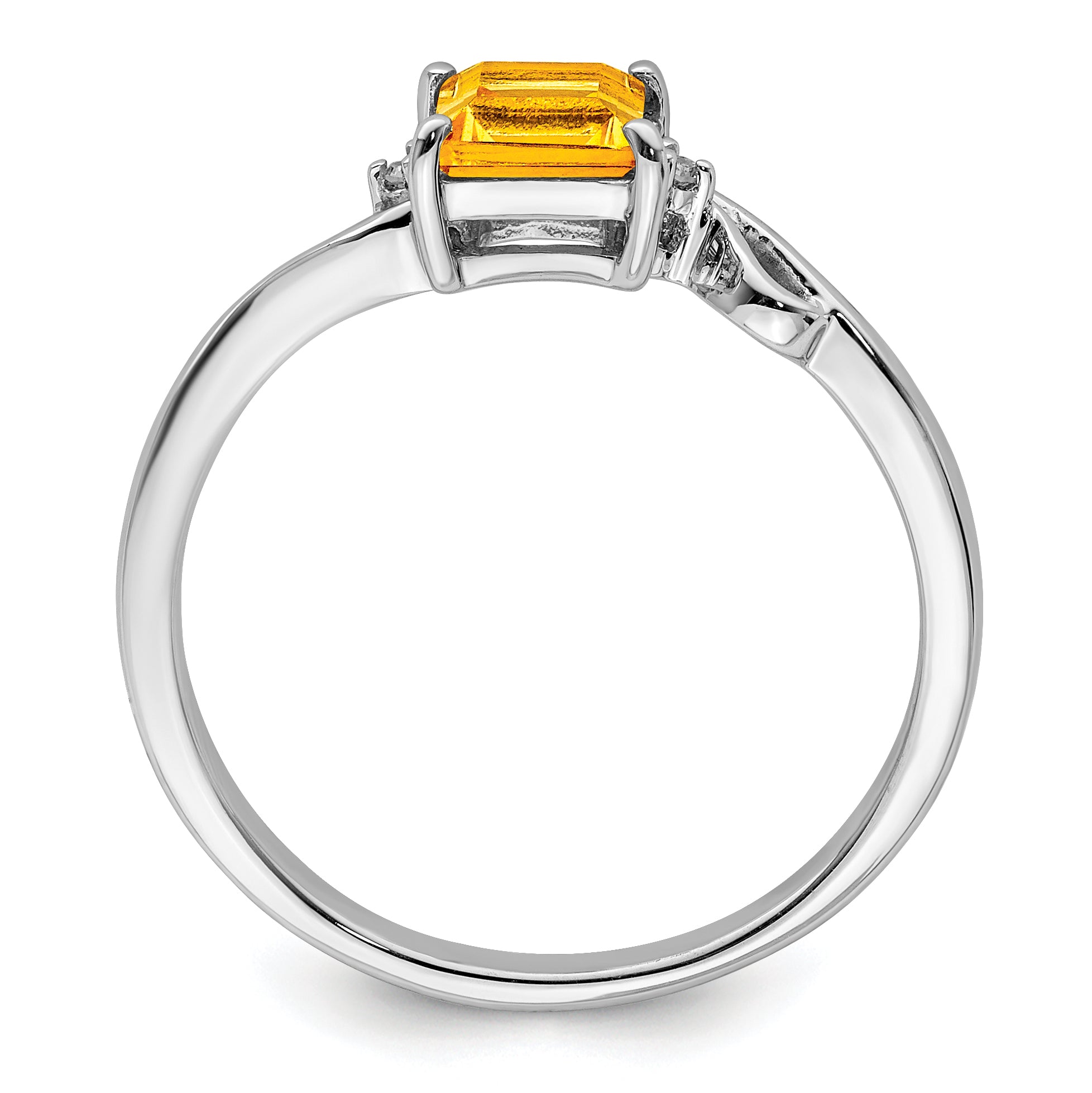 Sterling Silver Rhodium Plated Diamond & Citrine Square Ring Secondary image