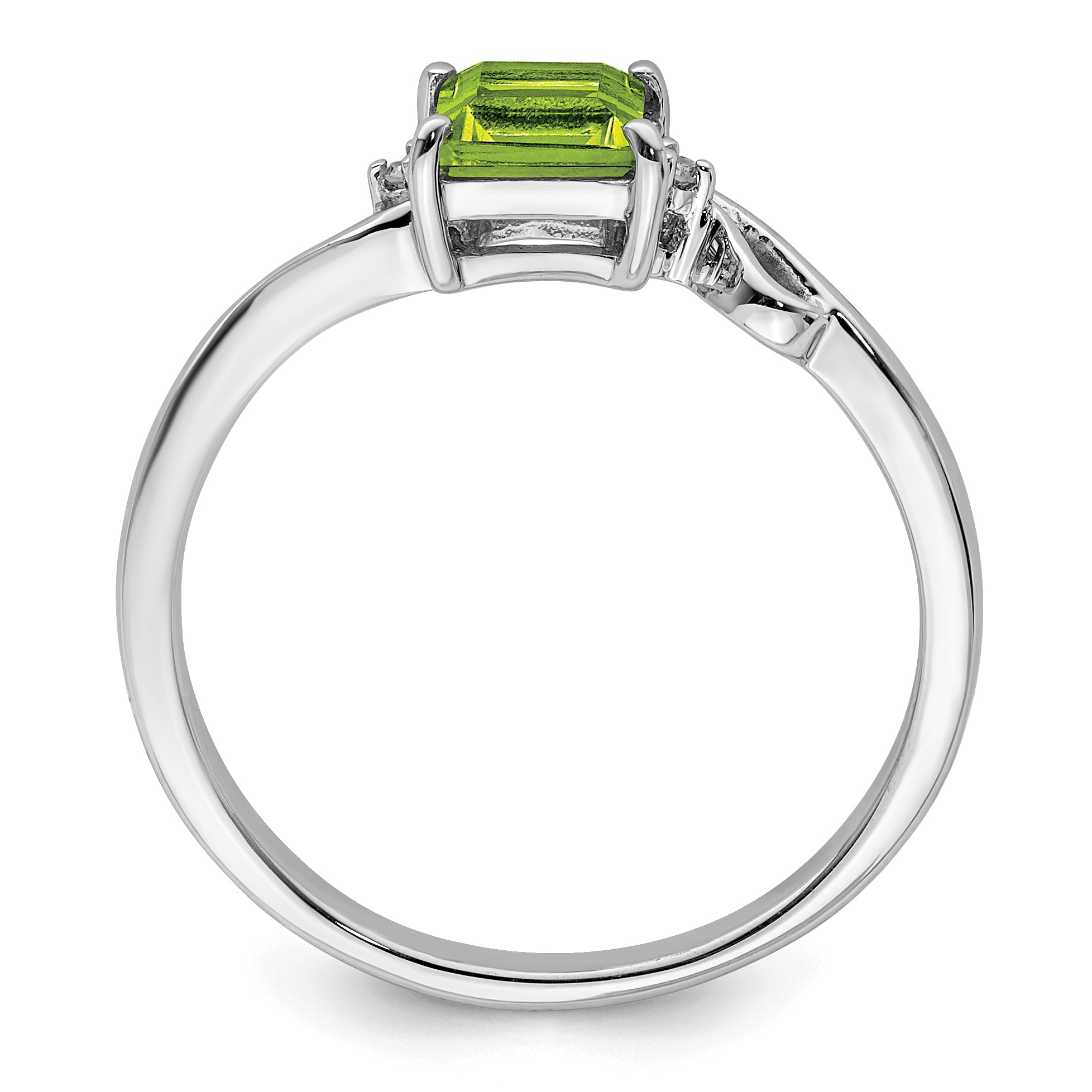 Sterling Silver Rhodium Plated Diamond & Peridot Square Ring Secondary image
