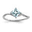 Sterling Silver Rhodium Plated Diamond & Aquamarine Square Ring
