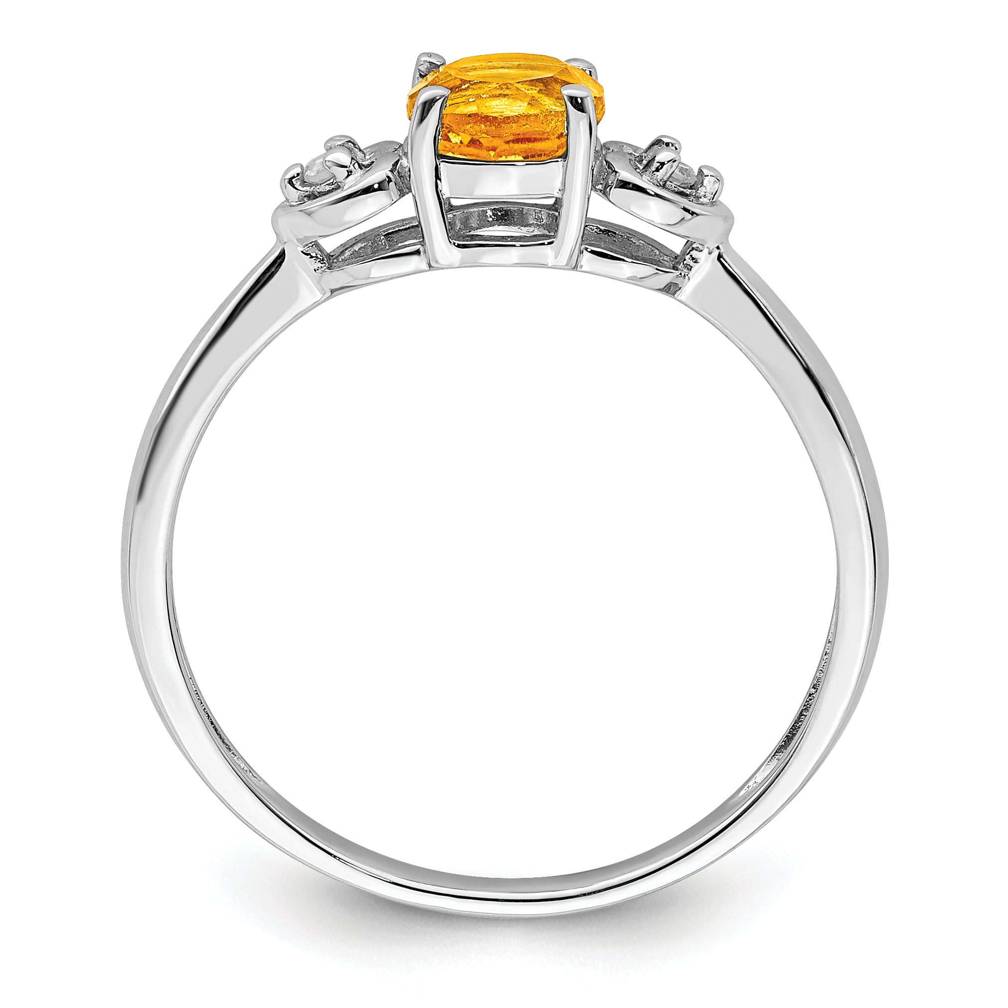 Sterling Silver Rhodium Plated Diamond and Citrine Round Ring Secondary image
