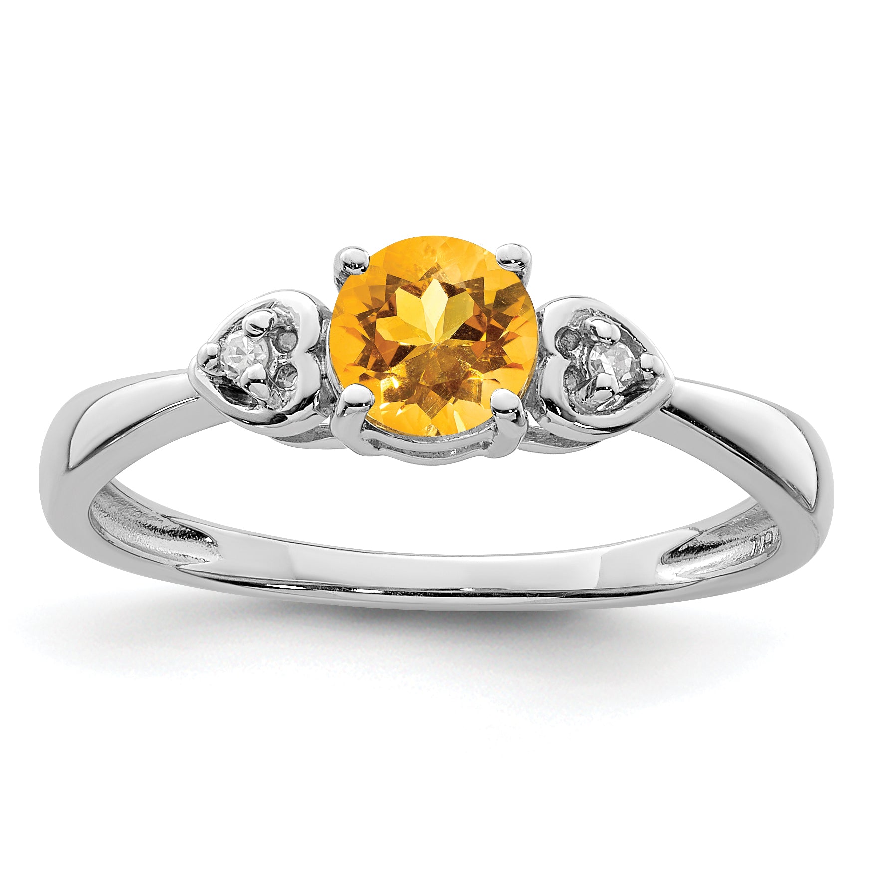 Sterling Silver Rhodium Plated Diamond and Citrine Round Ring Main image