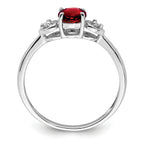 Sterling Silver Rhodium Plated Diamond and Garnet Ring