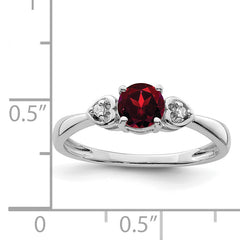 Sterling Silver Rhodium Plated Diamond and Garnet Ring