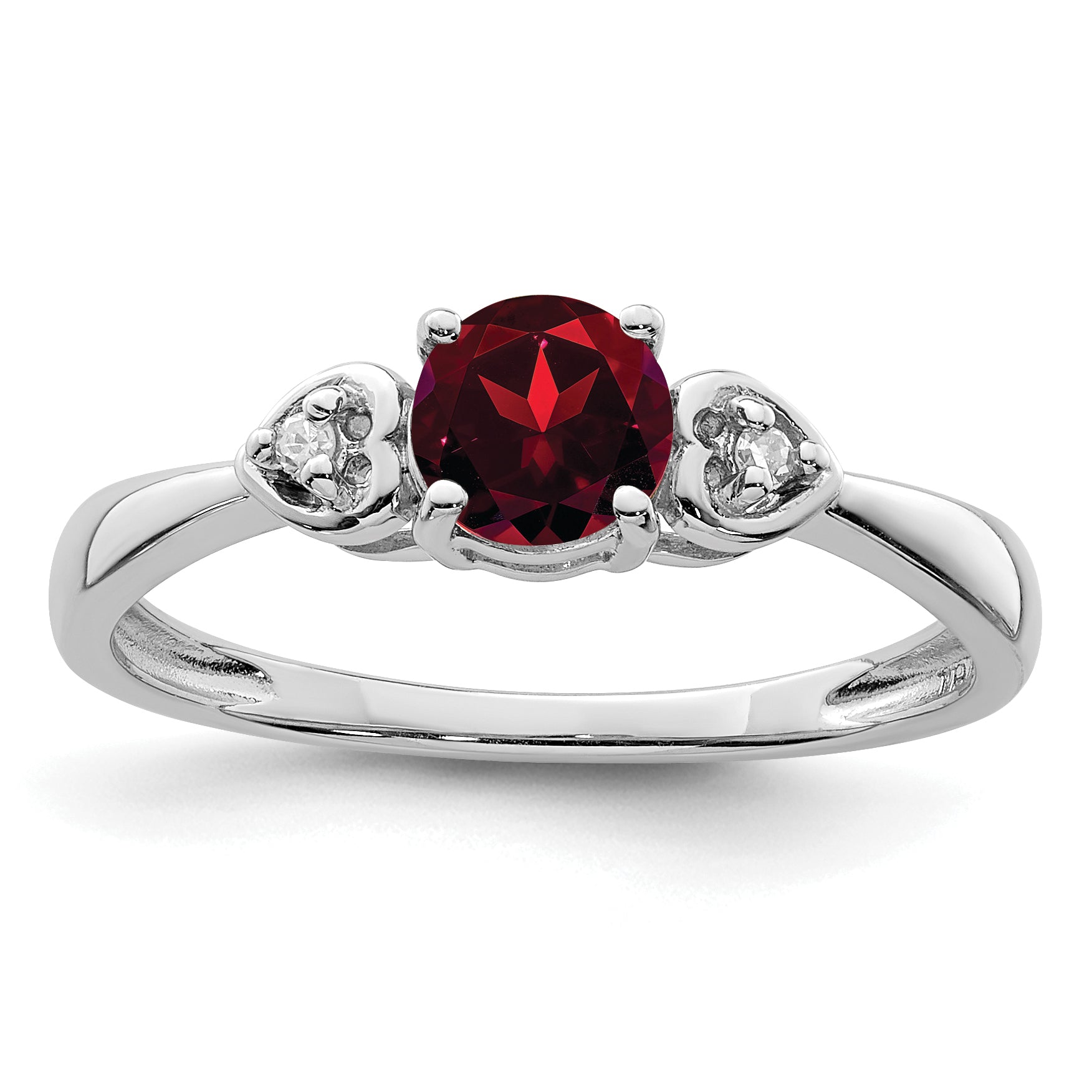 Sterling Silver Rhodium Plated Diamond and Garnet Ring Main image