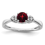 Sterling Silver Rhodium Plated Diamond and Garnet Ring