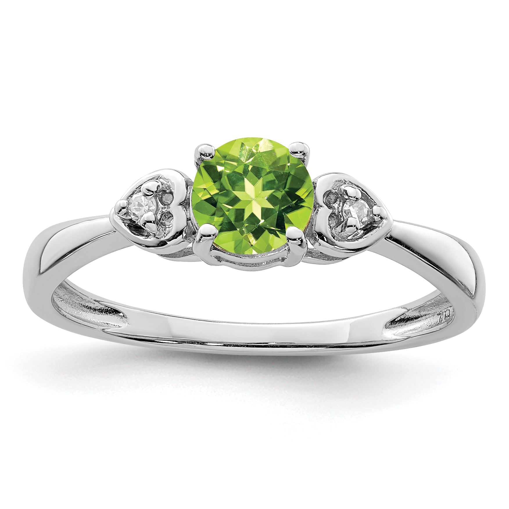 Sterling Silver Rhodium Plated Diamond and Peridot Round Ring Main image