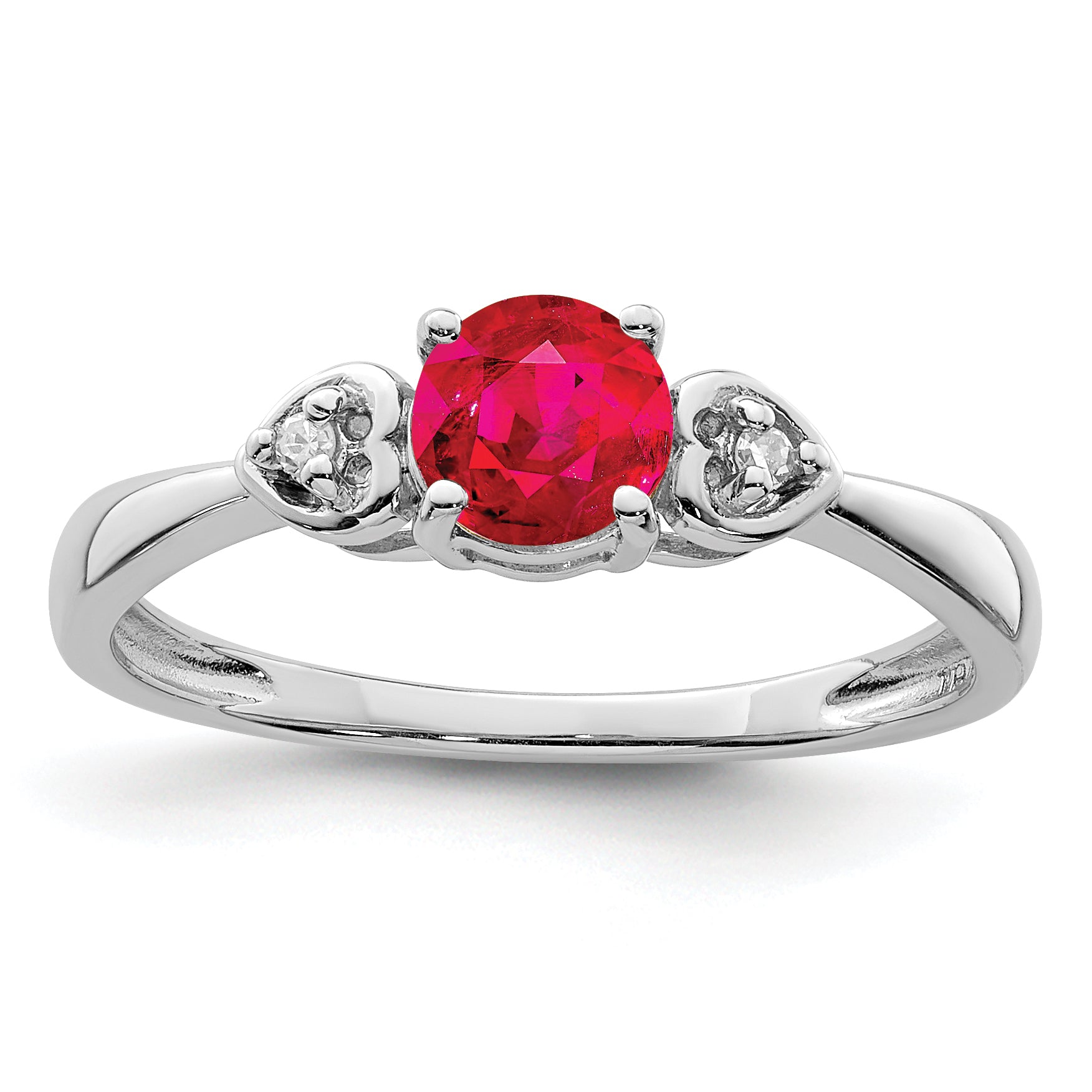 Sterling Silver Rhodium Plated Diamond and Ruby Ring Main image