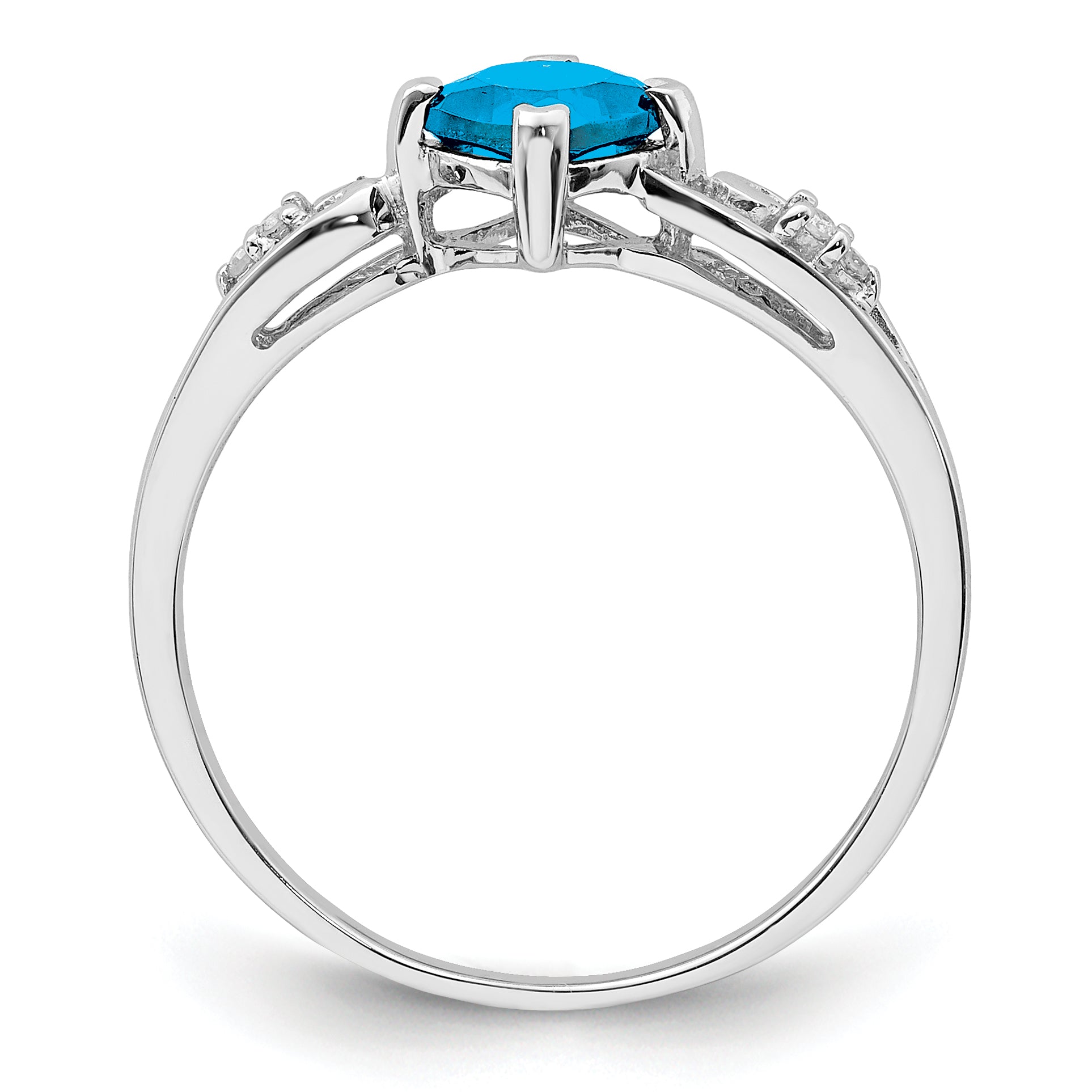 Sterling Silver Rhodium Plated Diamond and Sky Blue Topaz Cushion Ring Secondary image