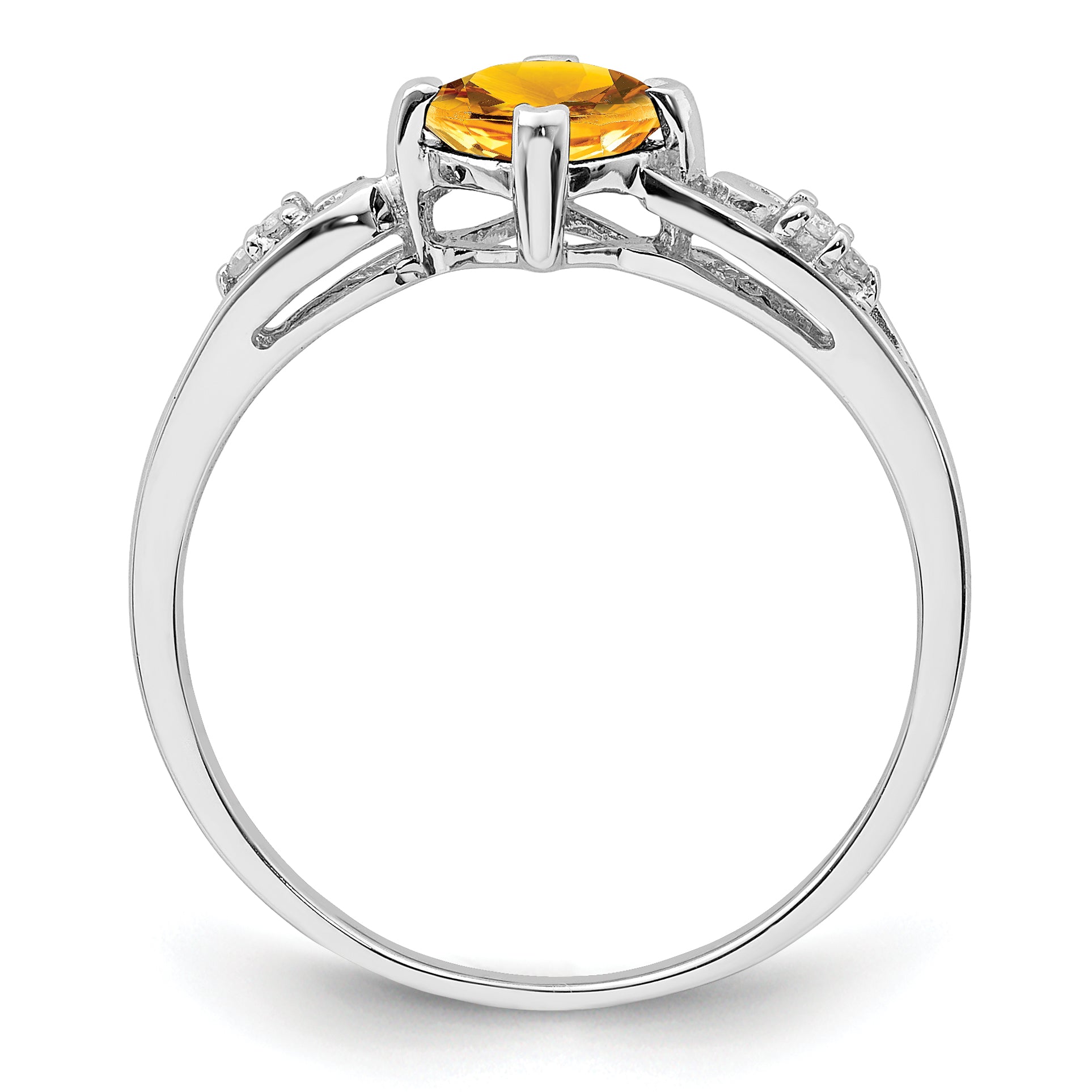 Sterling Silver Rhodium Plated Diamond and Citrine Cushion Ring Secondary image