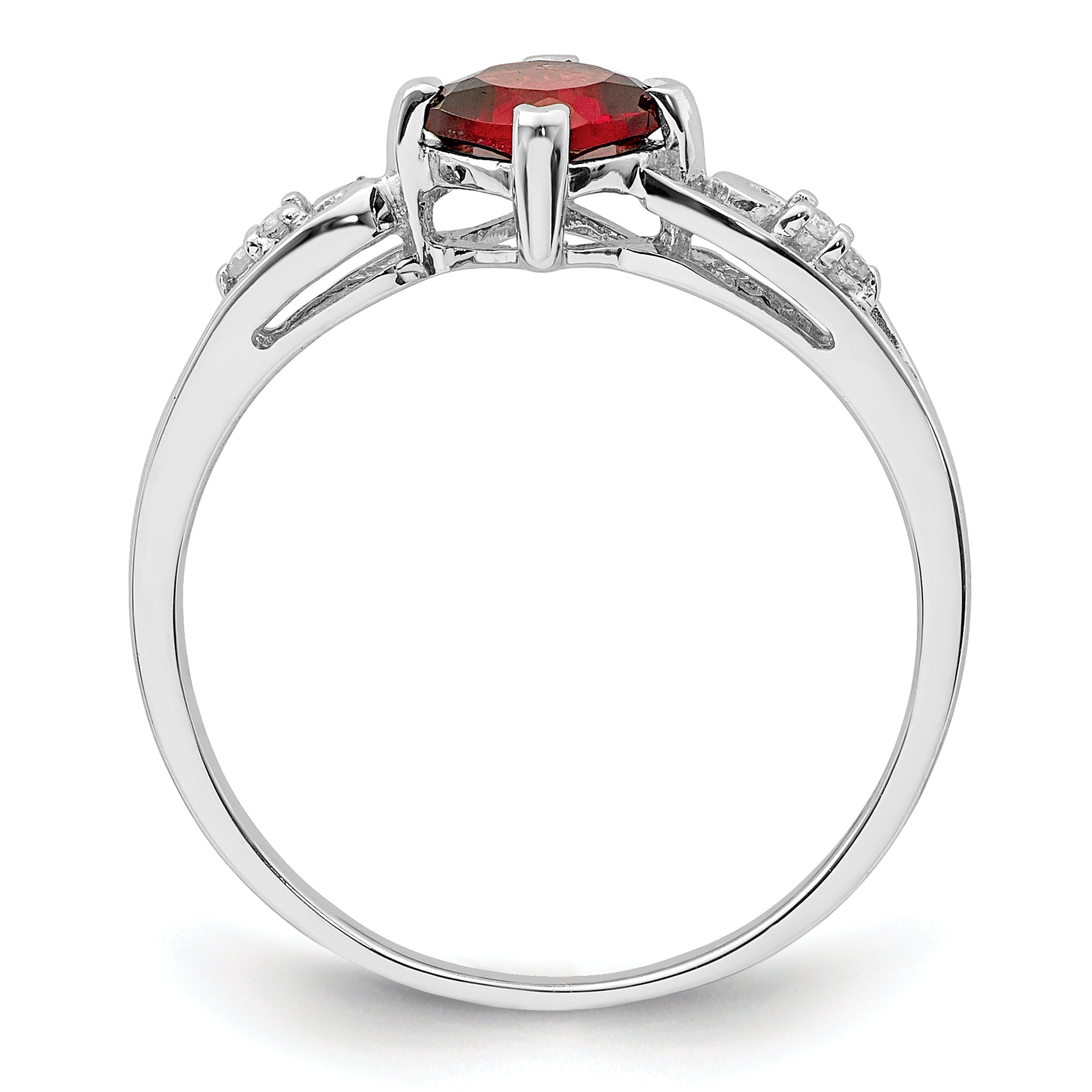 Sterling Silver Rhodium Plated Diamond and Garnet Cushion Ring Secondary image