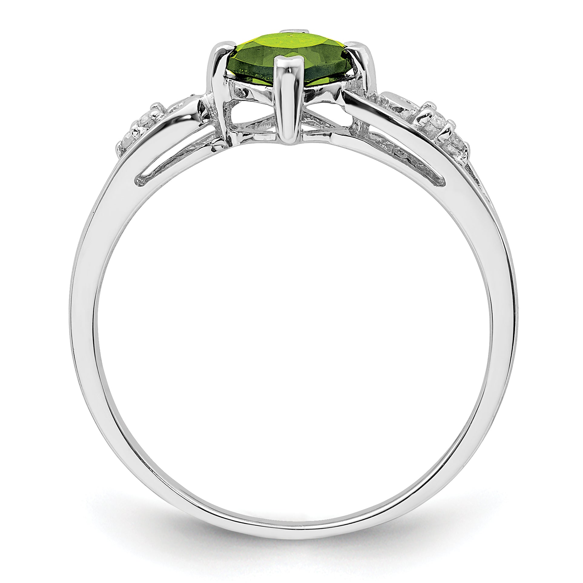 Sterling Silver Rhodium Plated Diamond and Peridot Cushion Ring Secondary image