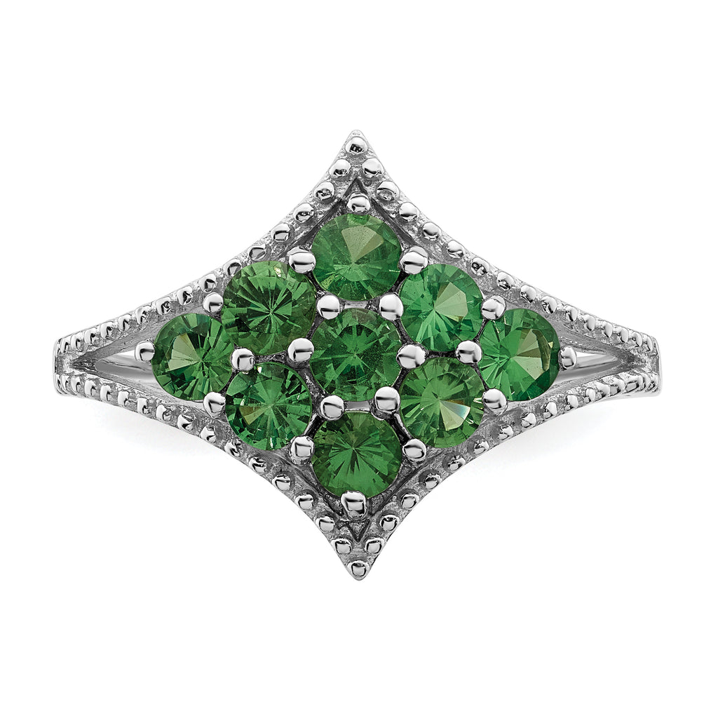 Sterling Silver Rhodium-Plated Plated Tsavorite Ring