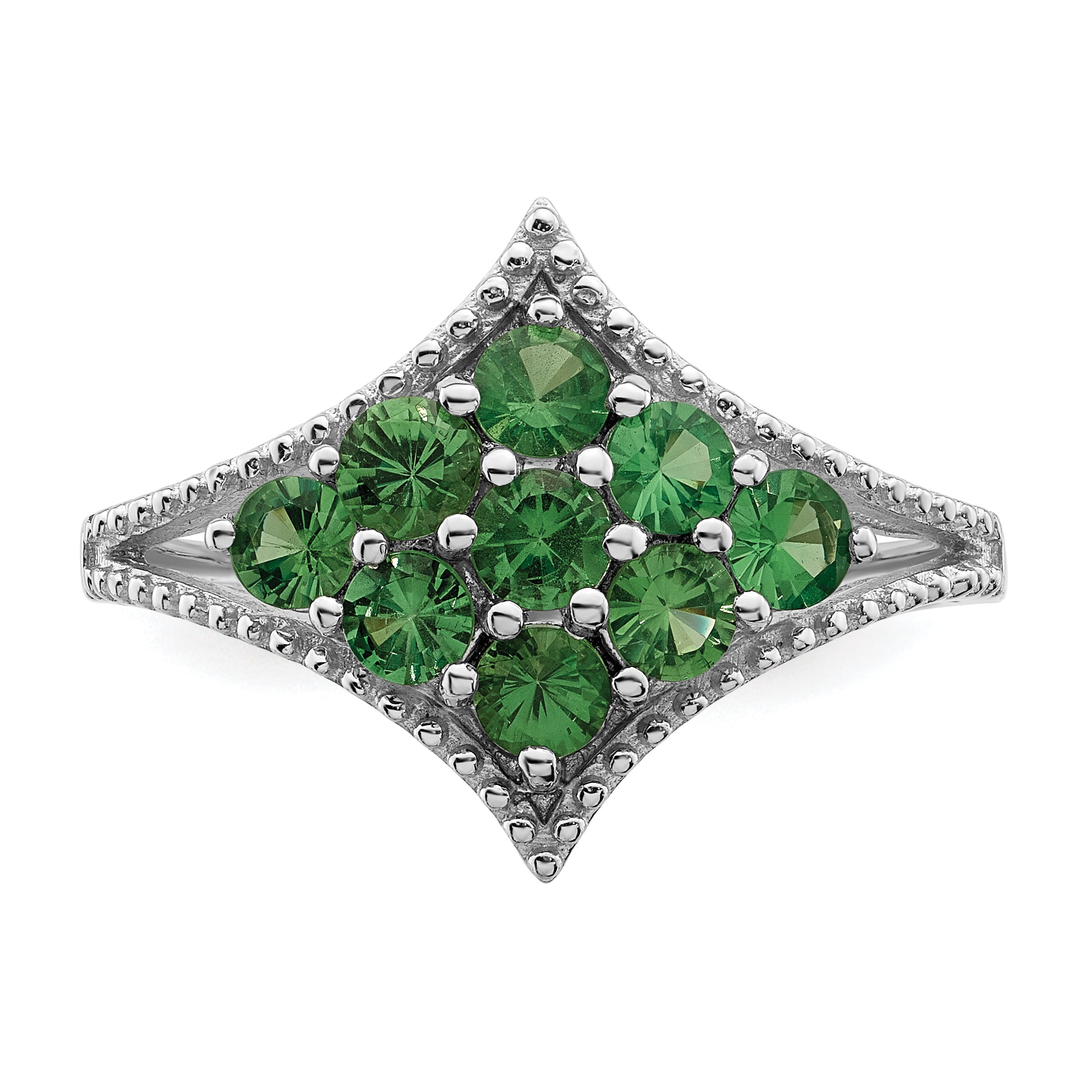 Sterling Silver Rhodium-Plated Plated Tsavorite Ring